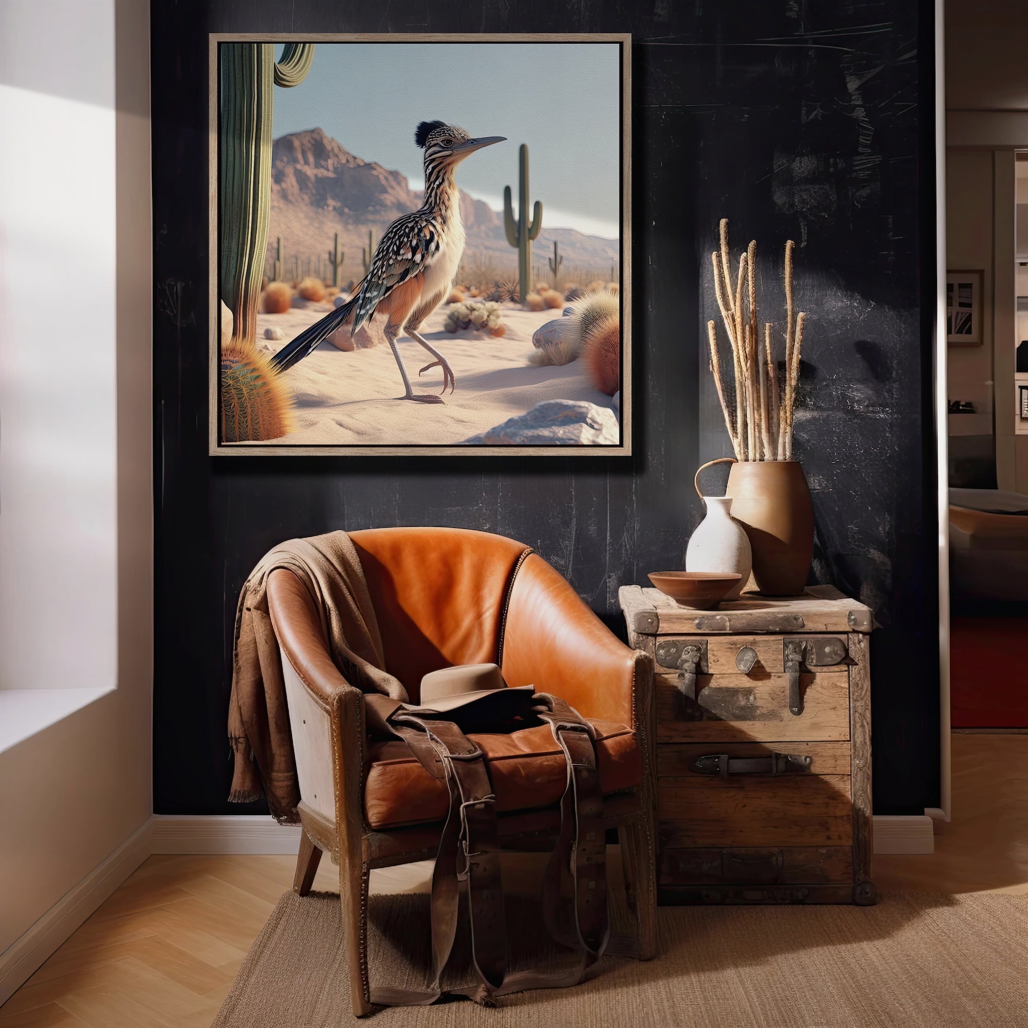 Roadrunner: Southwestern Desert Scene (Ready-to-Hang Canvas or Ready-to-Frame Fine Art Poster Print)