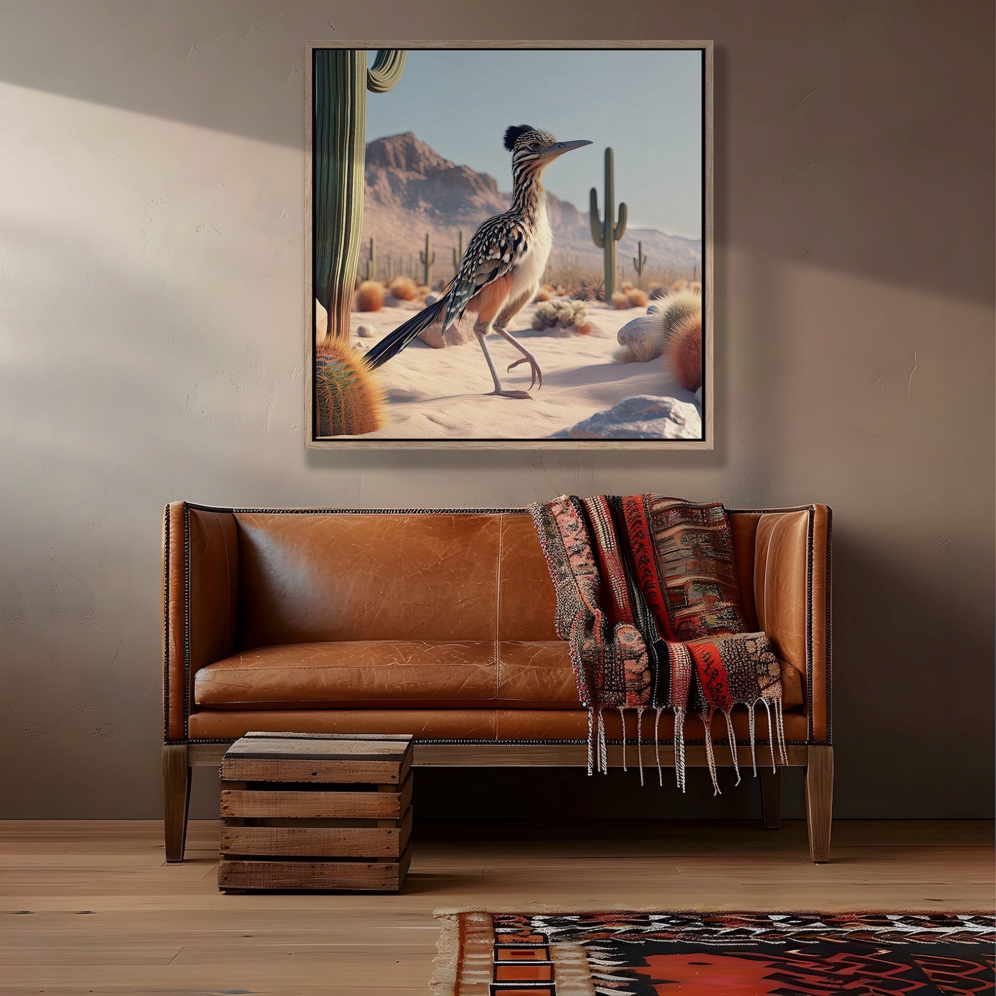 Roadrunner: Southwestern Desert Scene (Ready-to-Hang Canvas or Ready-to-Frame Fine Art Poster Print)