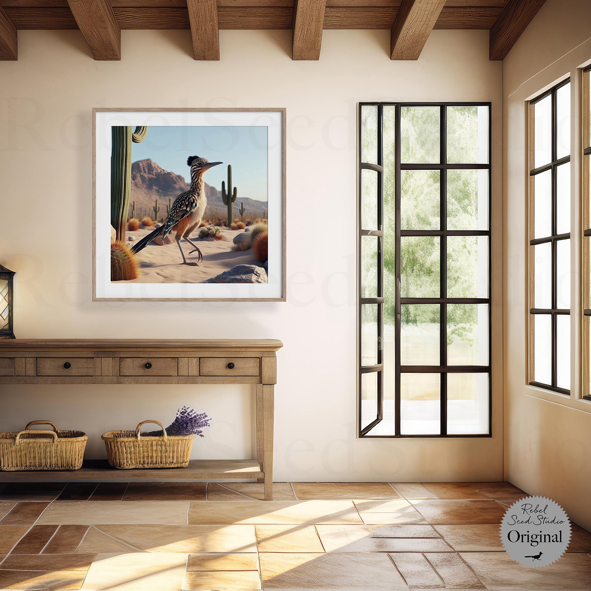 Roadrunner: Southwestern Desert Scene (Ready-to-Hang Canvas or Ready-to-Frame Fine Art Poster Print)