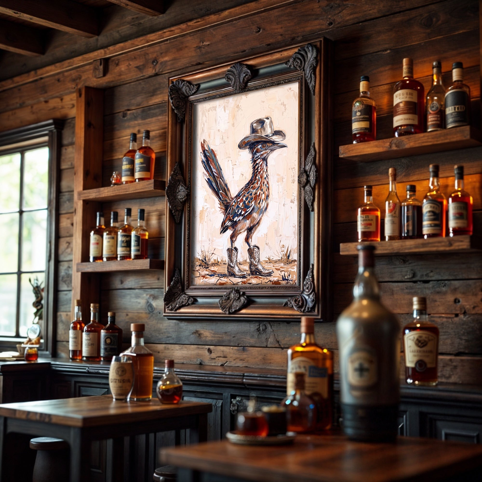 Old West Roadrunner in Cowboy Hat & Boots: Whimsical Western Desert Art Print