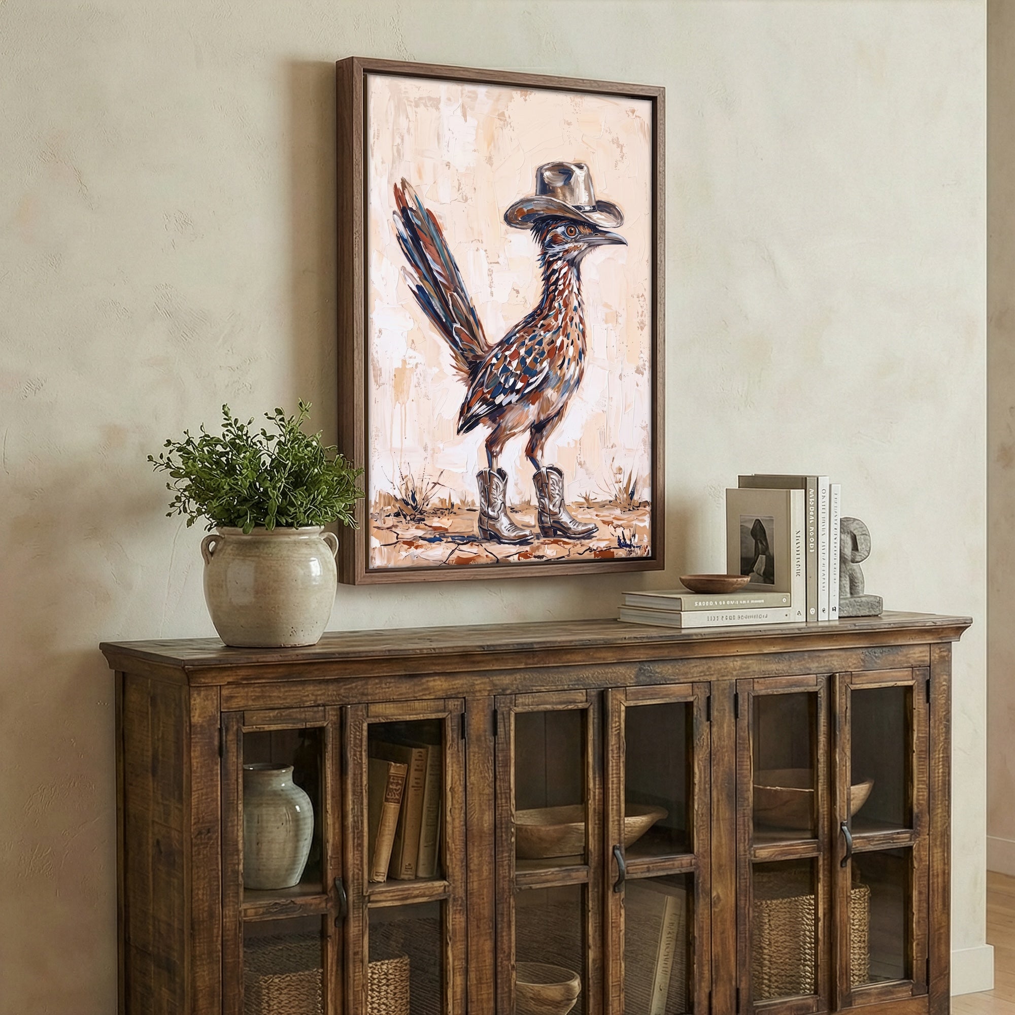 Old West Roadrunner in Cowboy Hat & Boots: Whimsical Western Desert Art Print
