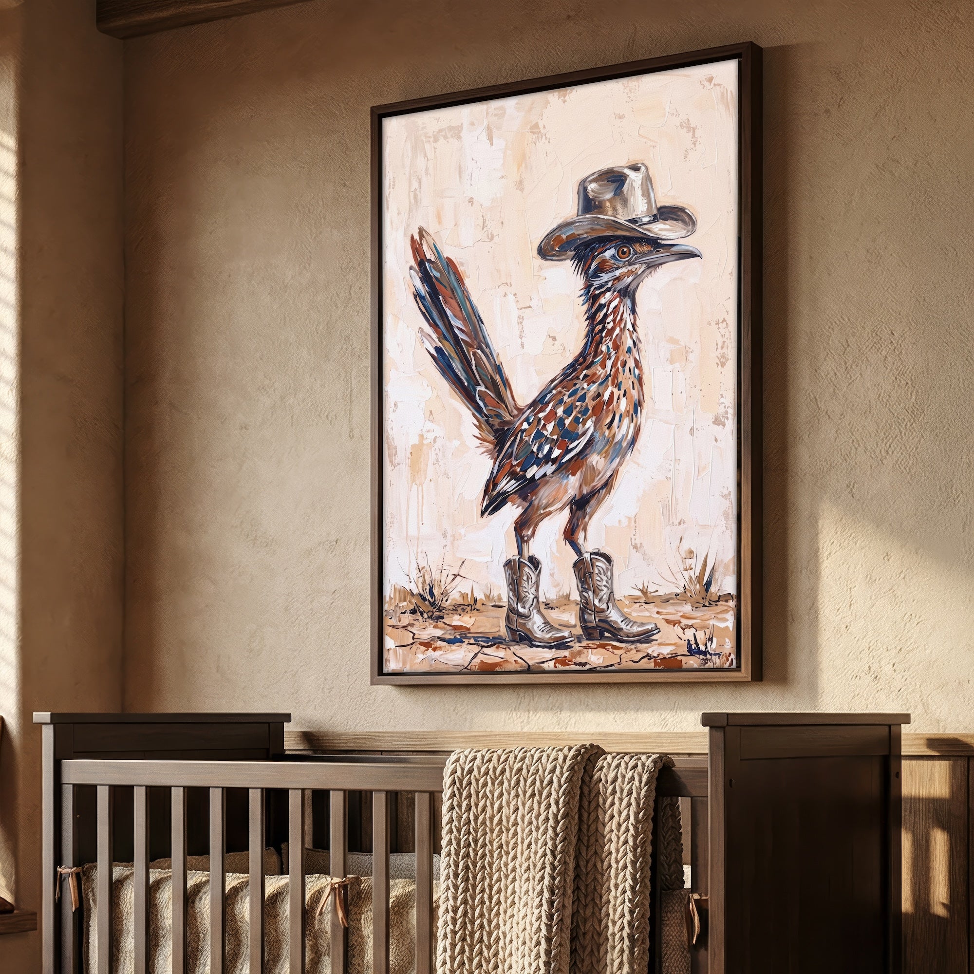 Old West Roadrunner in Cowboy Hat & Boots: Whimsical Western Desert Art Print