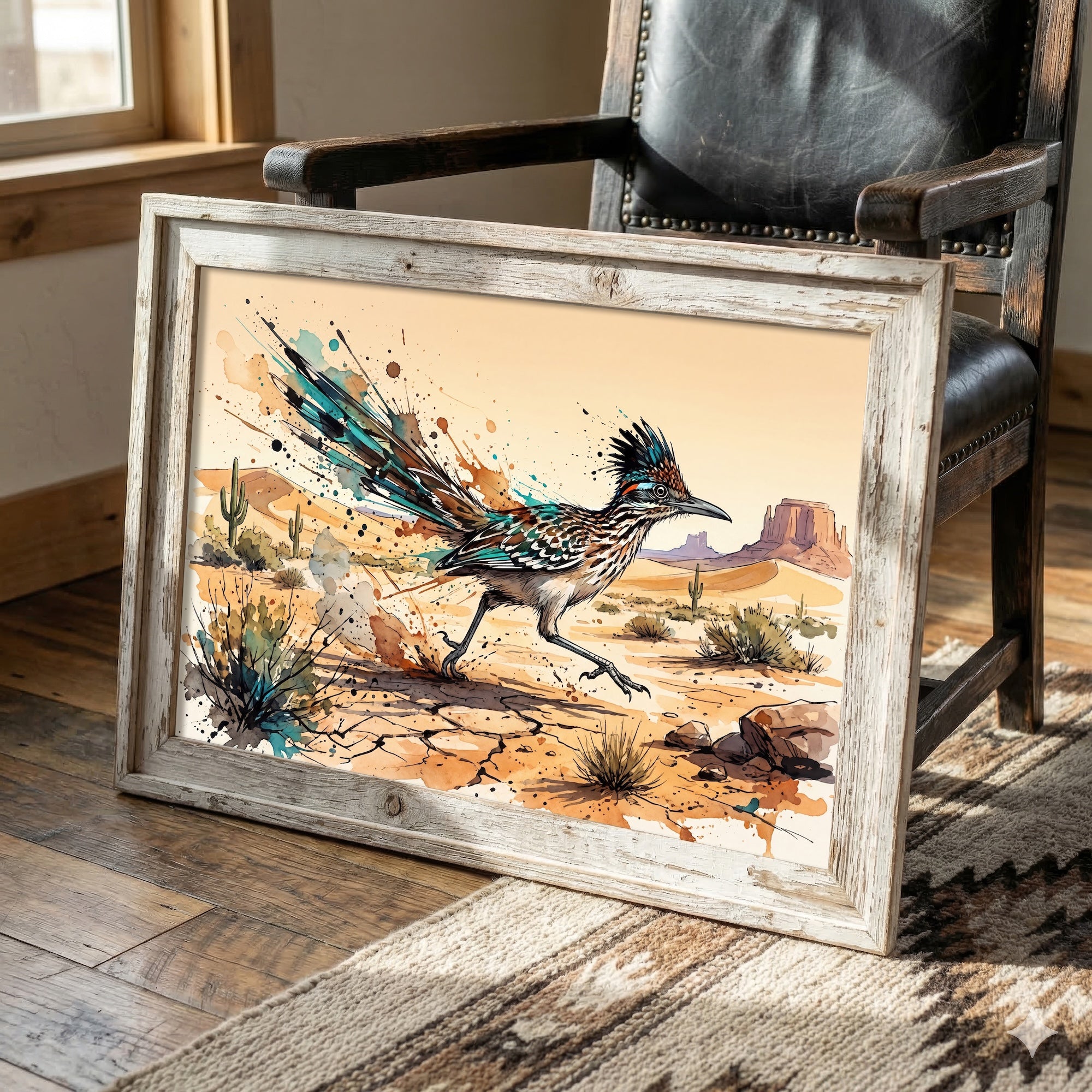 Roadrunner Ink Splash: Colorful Desert Drawing - Western Art Print