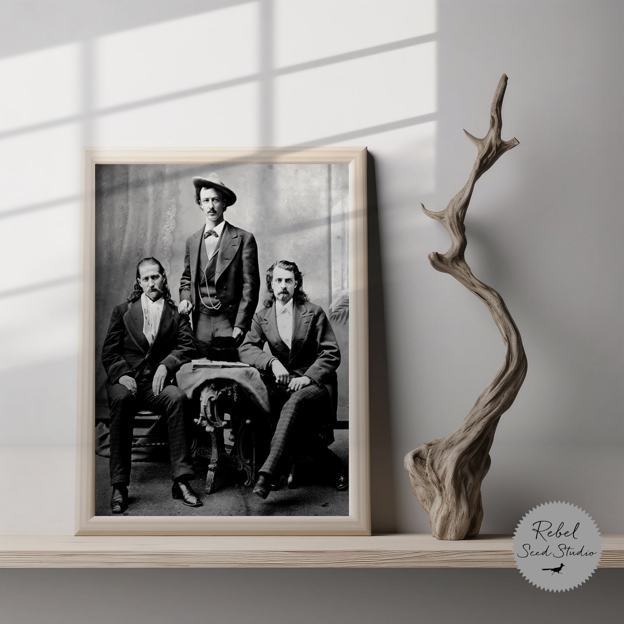 Scouts of the Plains: Wild Bill Hickok, Buffalo Bill Cody, Texas Jack Omohundro - Vintage Old West Black & White Photograph (Art Print)
