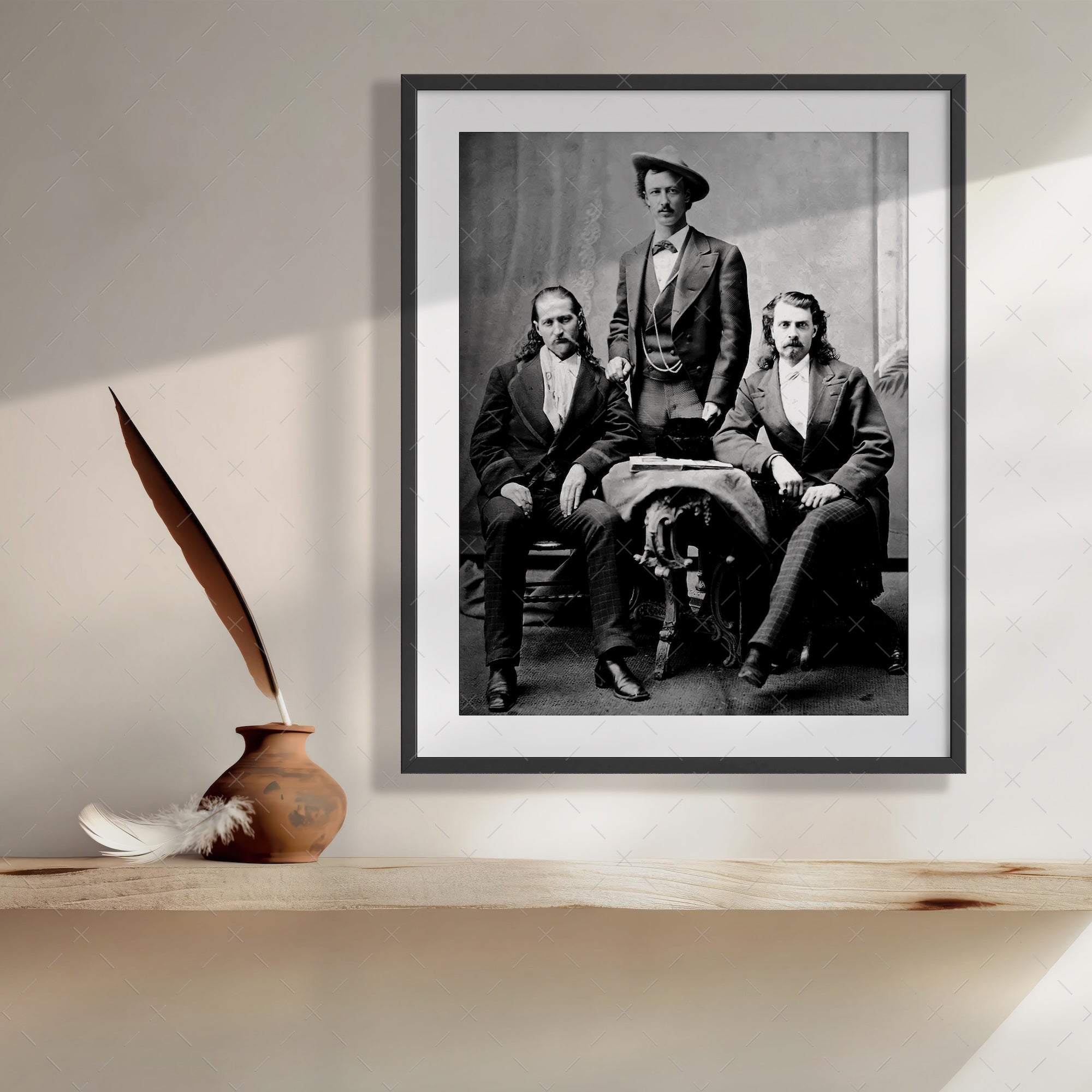Scouts of the Plains: Wild Bill Hickok, Buffalo Bill Cody, Texas Jack Omohundro - Vintage Old West Black & White Photograph (Art Print)