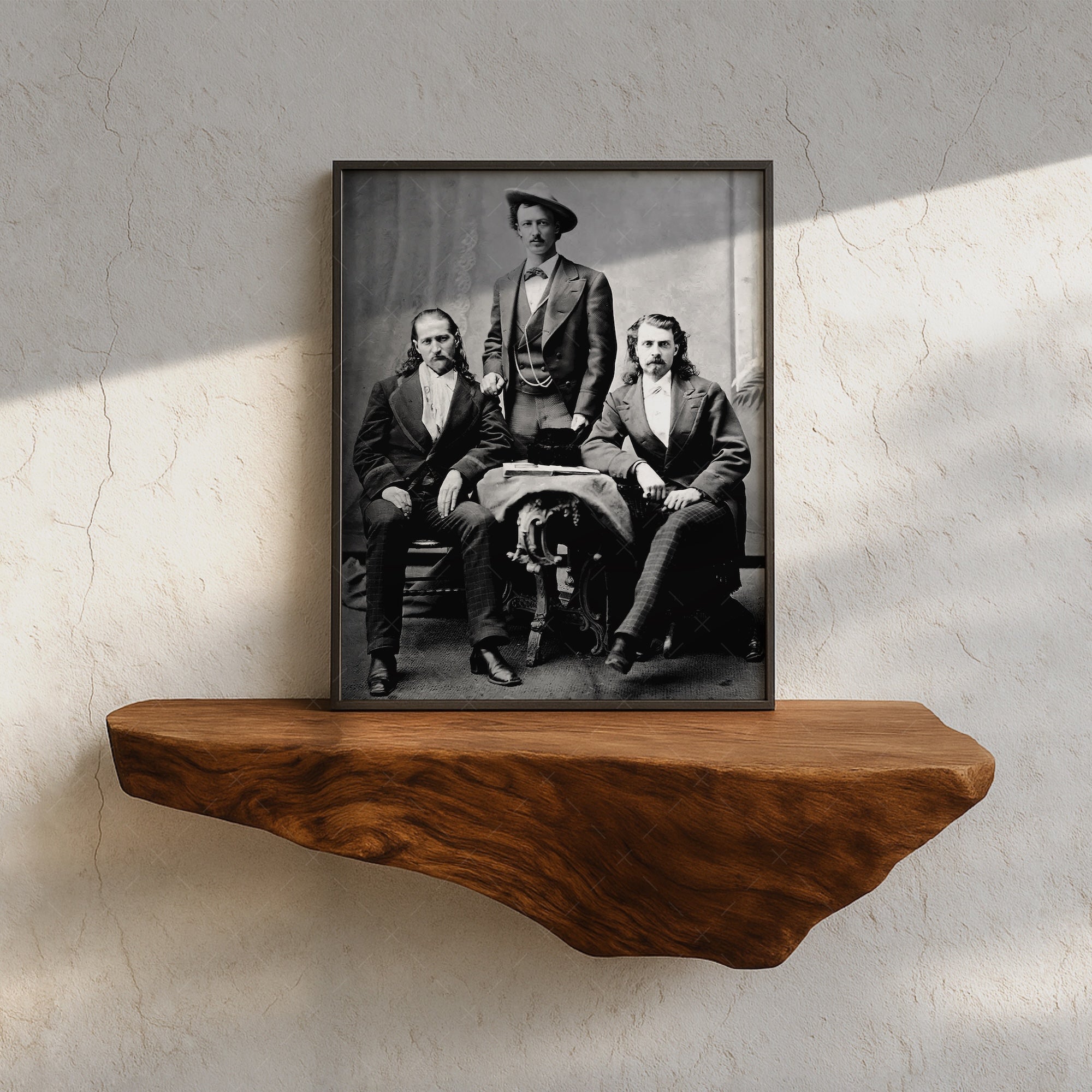 Scouts of the Plains: Wild Bill Hickok, Buffalo Bill Cody, Texas Jack Omohundro - Vintage Old West Black & White Photograph (Art Print)