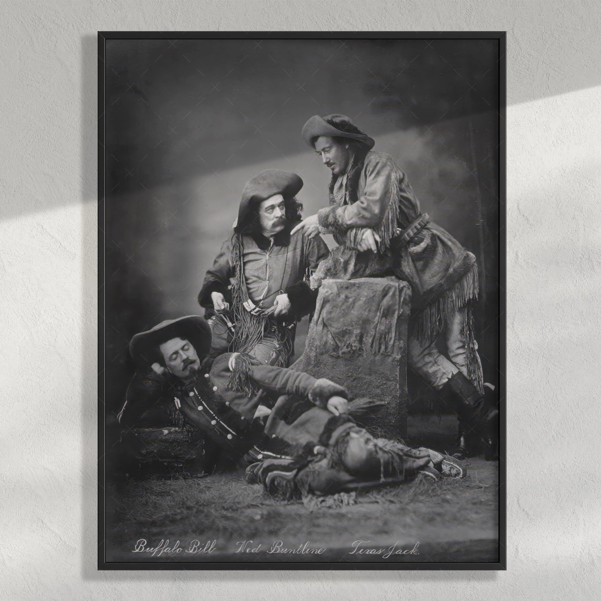 Scouts of the Prairie: Buffalo Bill Cody, Texas Jack Omohundro, Ned Buntline - Vintage Old West Black & White Photograph (Art Print)
