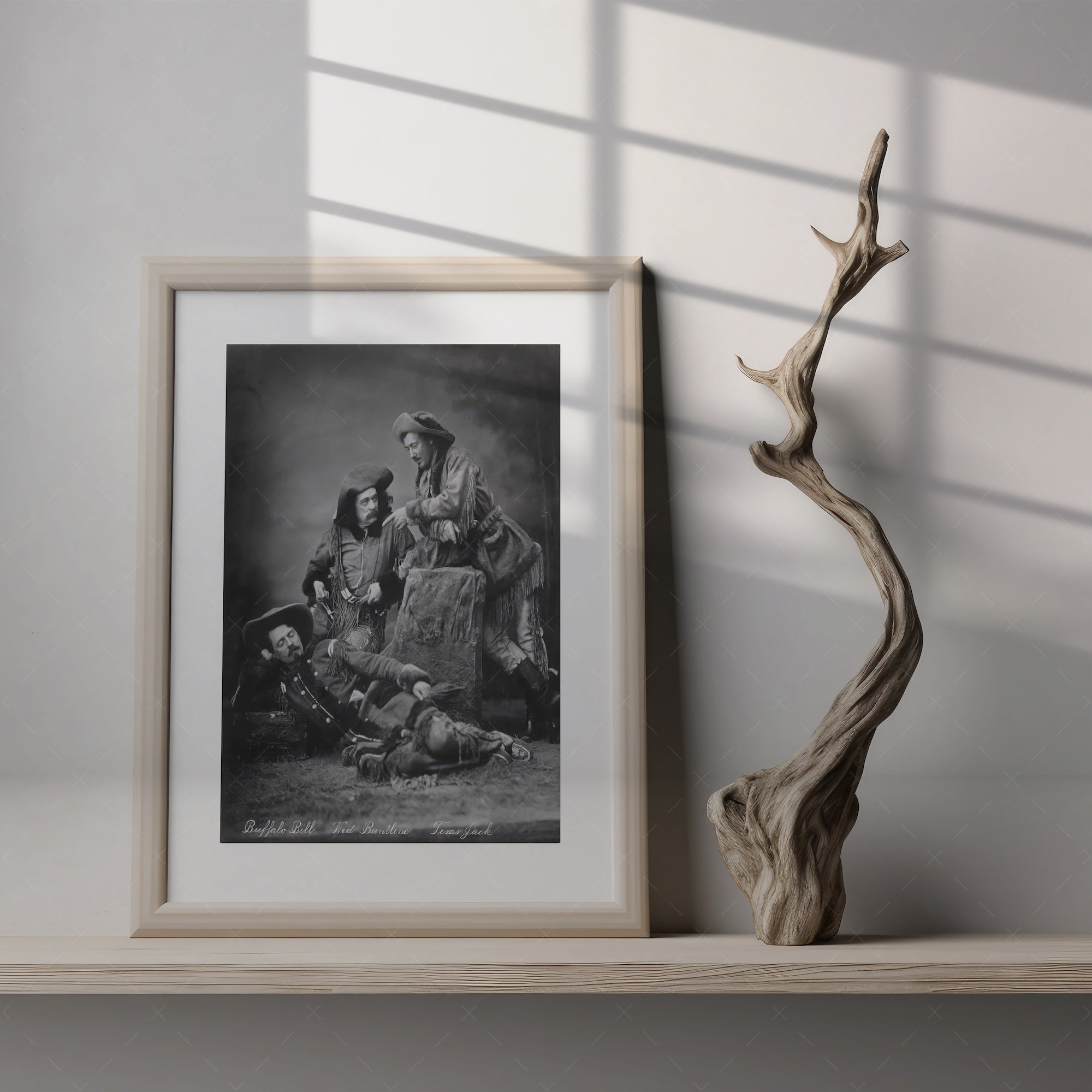 Scouts of the Prairie: Buffalo Bill Cody, Texas Jack Omohundro, Ned Buntline - Vintage Old West Black & White Photograph (Art Print)