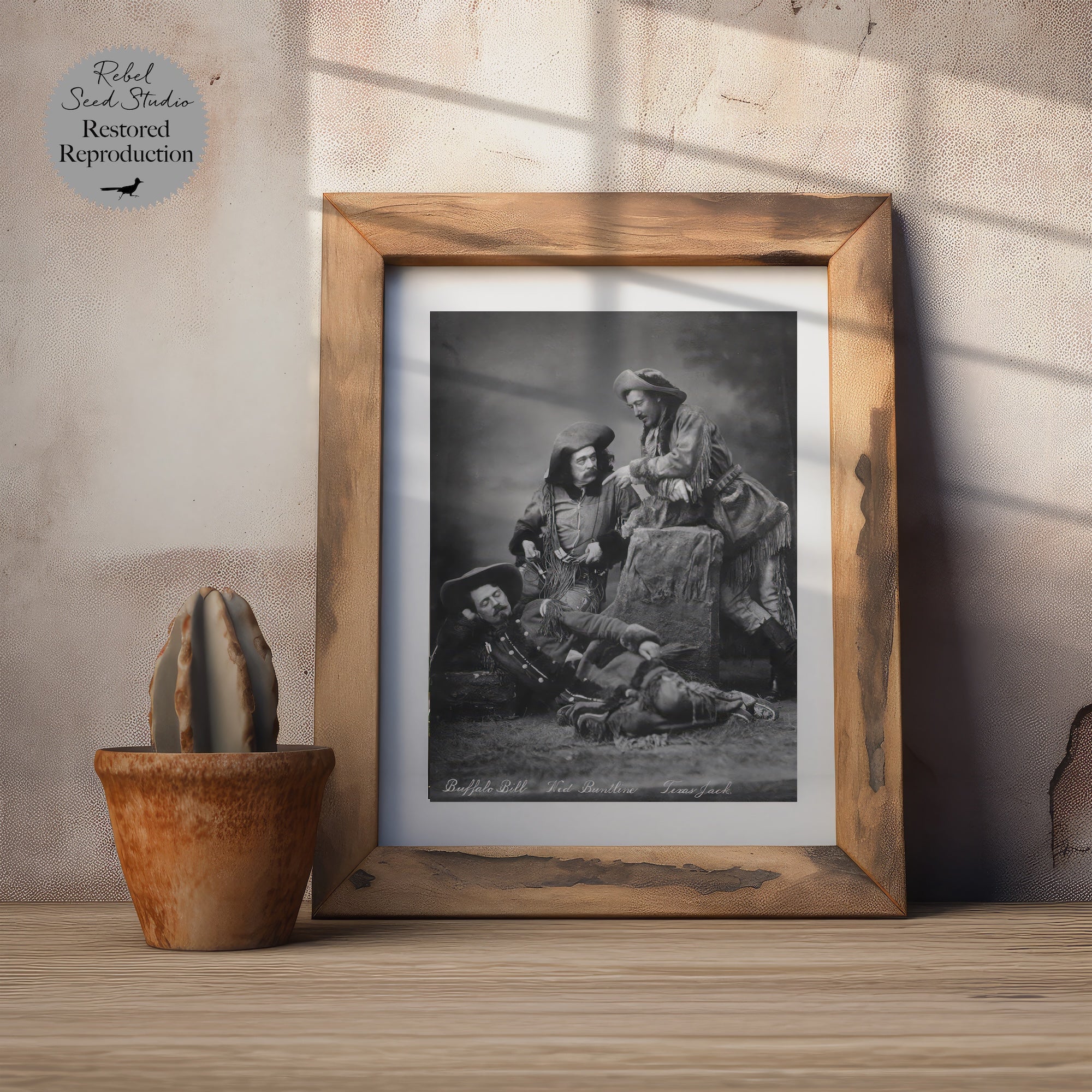 Scouts of the Prairie: Buffalo Bill Cody, Texas Jack Omohundro, Ned Buntline - Vintage Old West Black & White Photograph (Art Print)