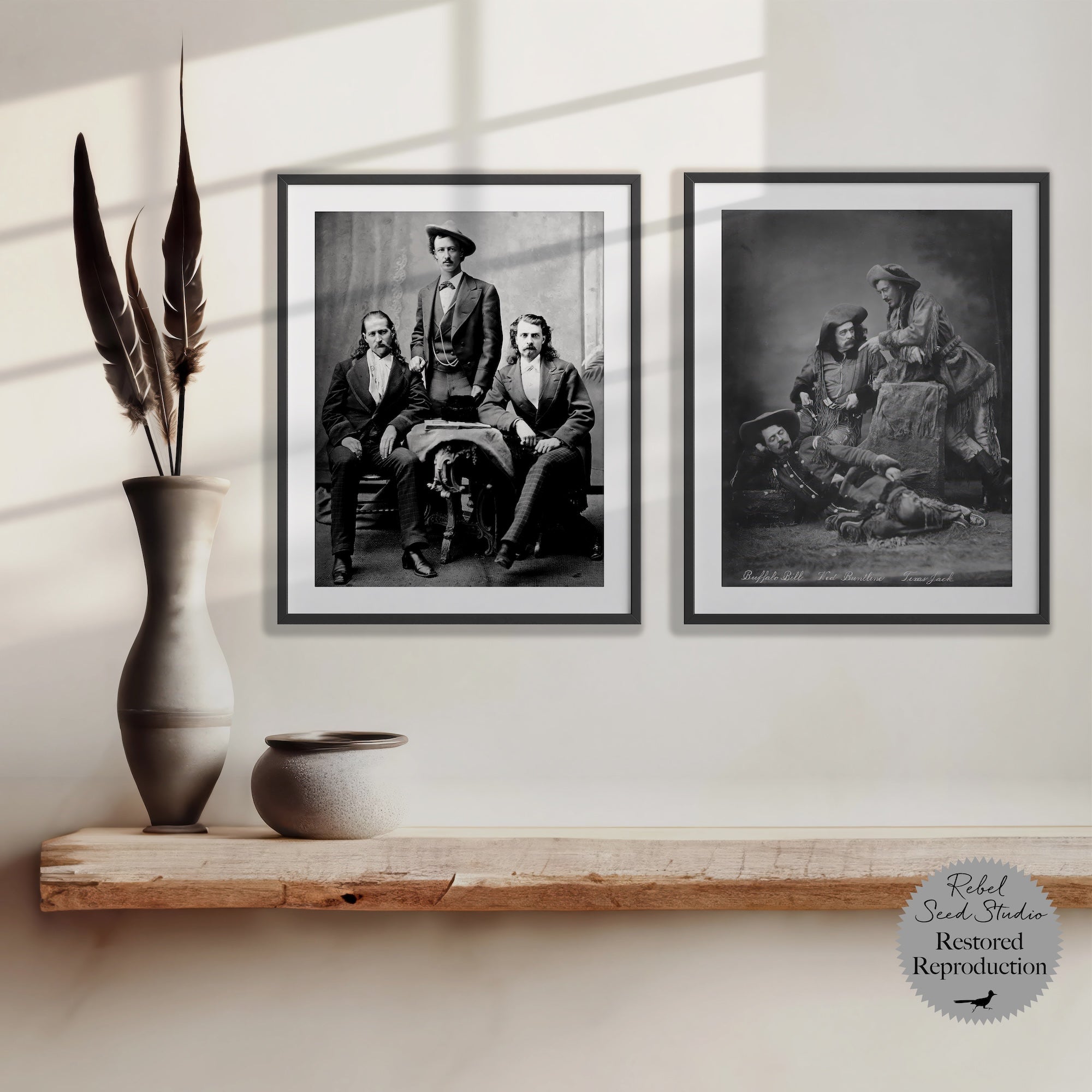 Scouts of the Plains & Prairie Bundle: Vintage Old West Black & White Photography Set - Wild Bill Hickok, Buffalo Bill Cody, Texas Jack Omohundro, Ned Buntline (Ready-to-Hang Canvas or Ready-to-Frame Fine Art Poster Prints)