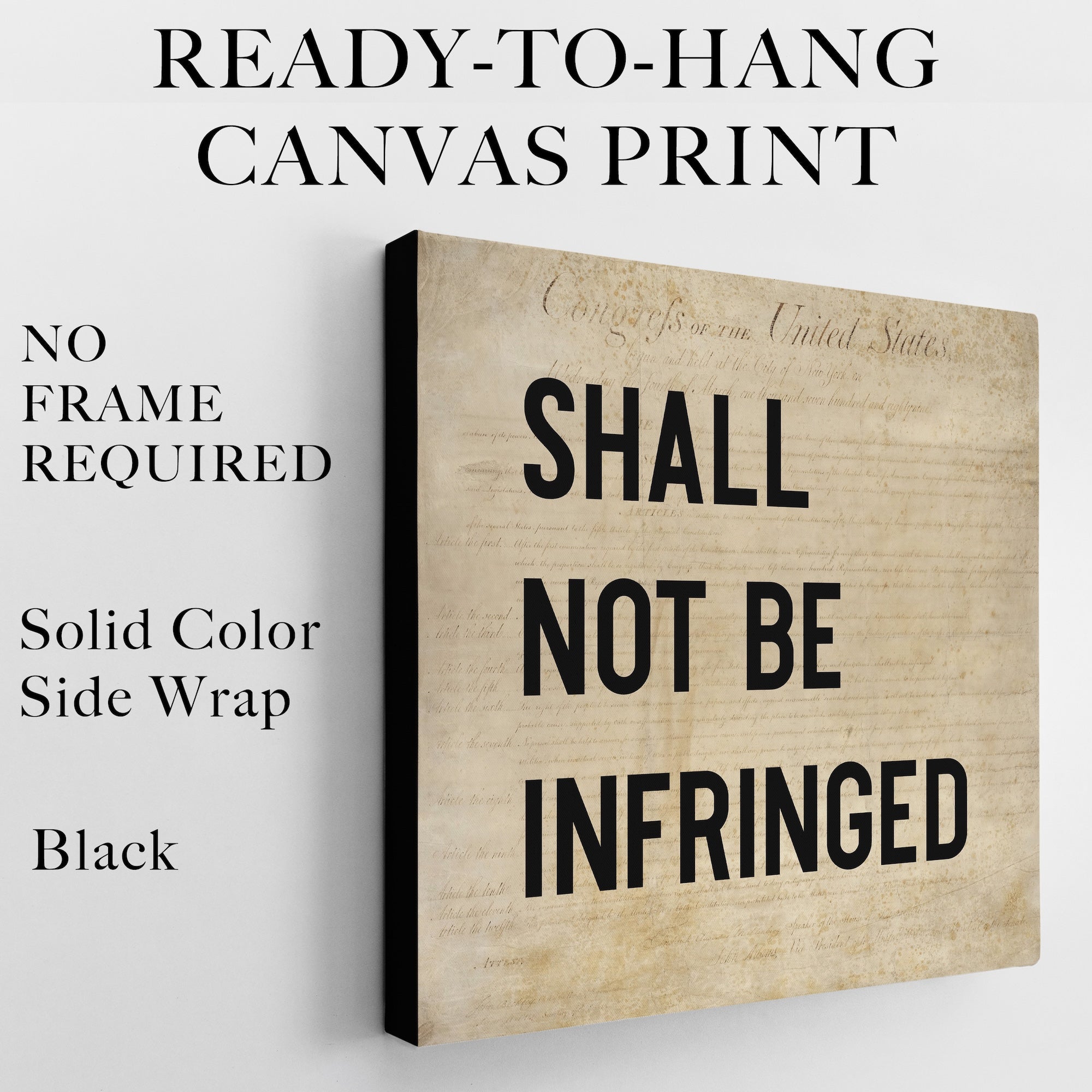 Second Amendment Quote: Shall Not Be Infringed (Ready-to-Hang Canvas or Ready-to-Frame Fine Art Poster Print - Block Text Version)