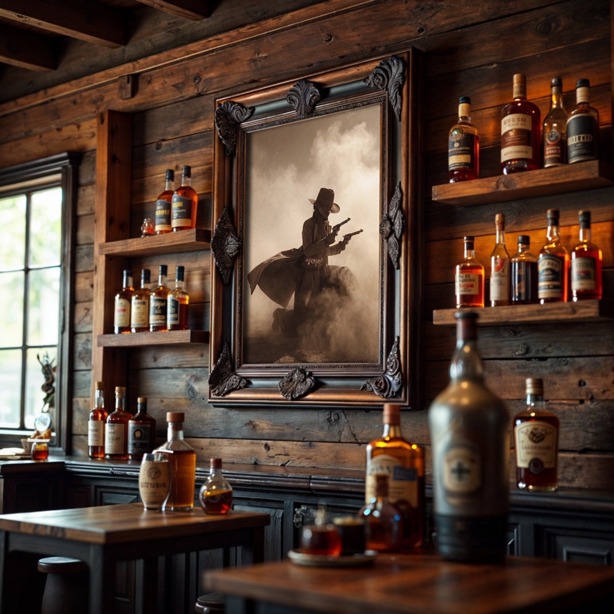 Shots Fired: Wild West Outlaw Cowgirl Gunfighter - Vintage Photo Art Print
