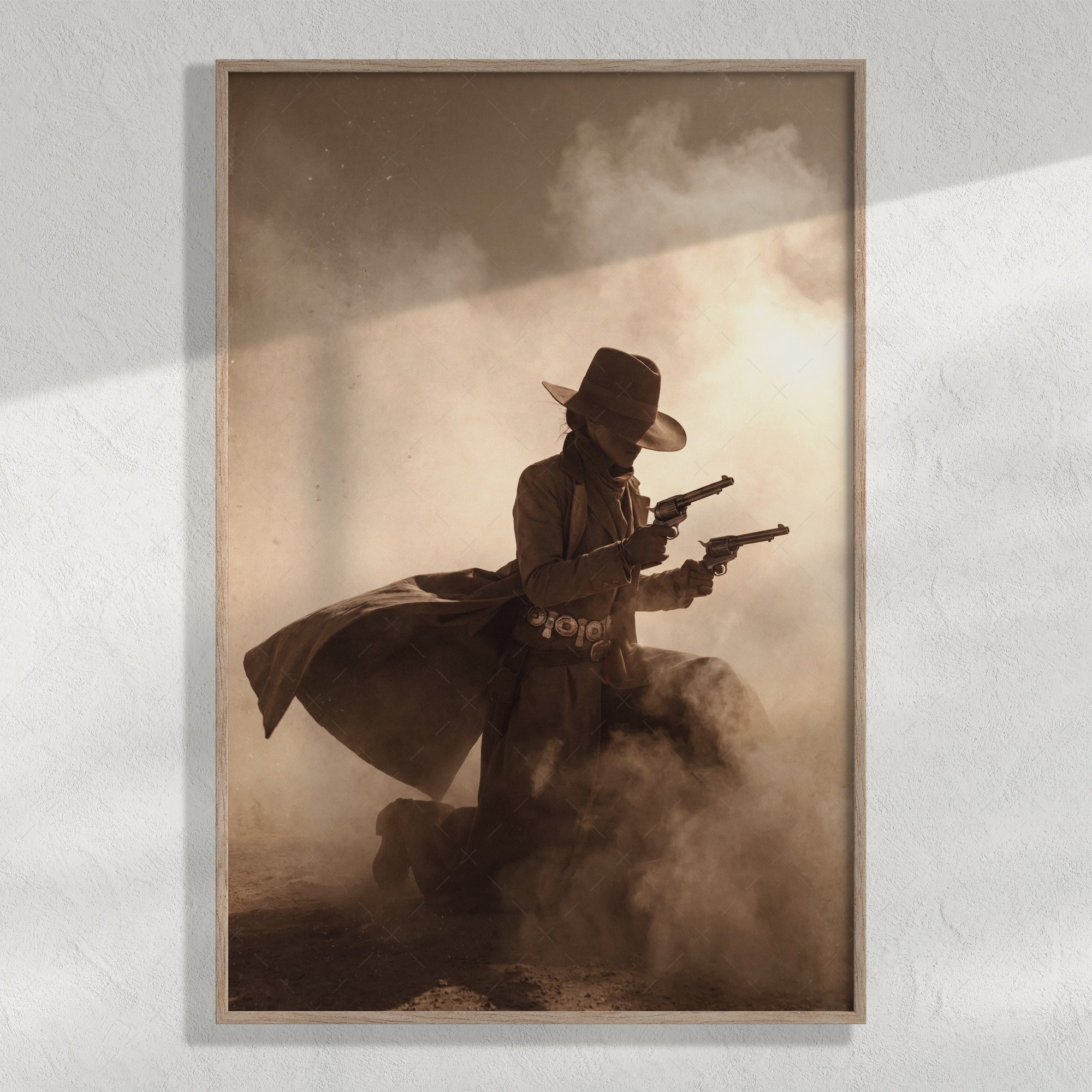 Shots Fired: Wild West Outlaw Cowgirl Gunfighter - Vintage Photo Art Print