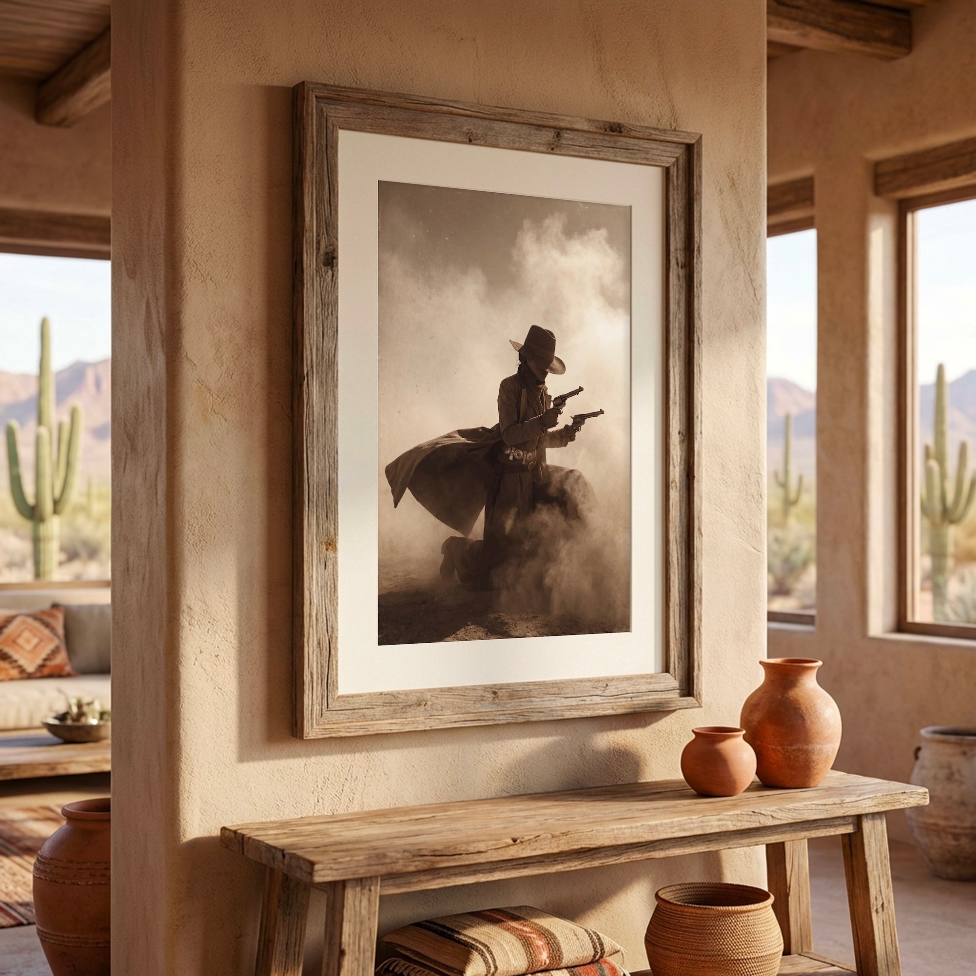 Shots Fired: Wild West Outlaw Cowgirl Gunfighter - Vintage Photo Art Print