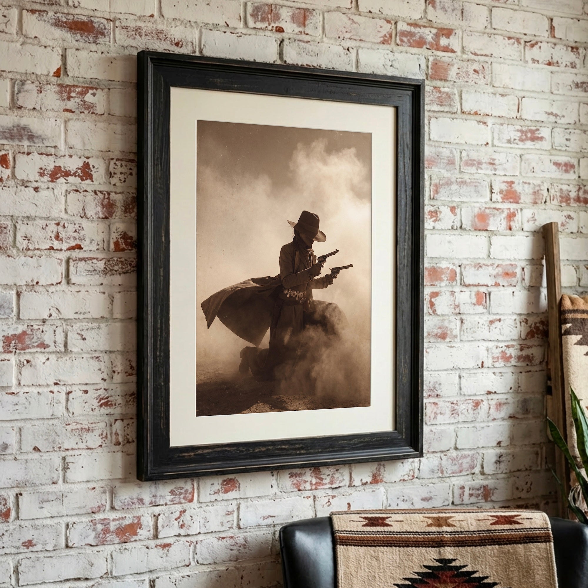 Shots Fired: Wild West Outlaw Cowgirl Gunfighter - Vintage Photo Art Print