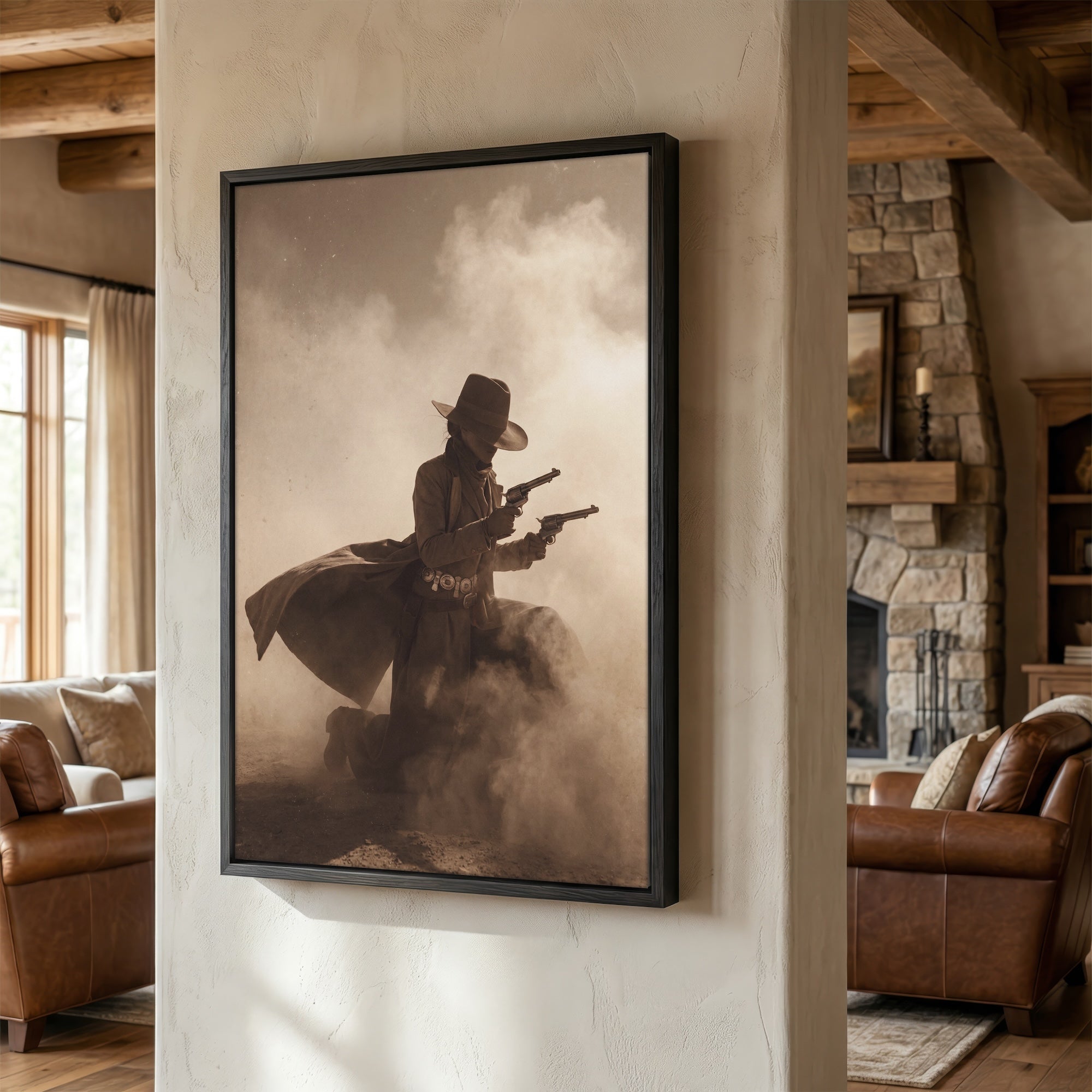 Shots Fired: Wild West Outlaw Cowgirl Gunfighter - Vintage Photo Art Print