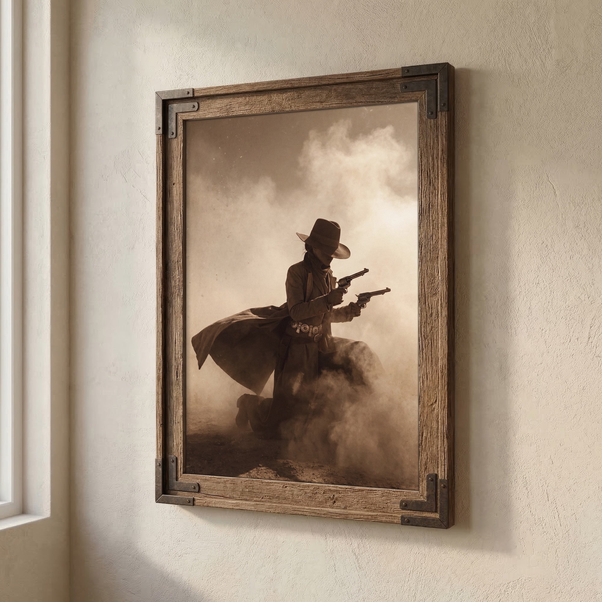 Shots Fired: Wild West Outlaw Cowgirl Gunfighter - Vintage Photo Art Print