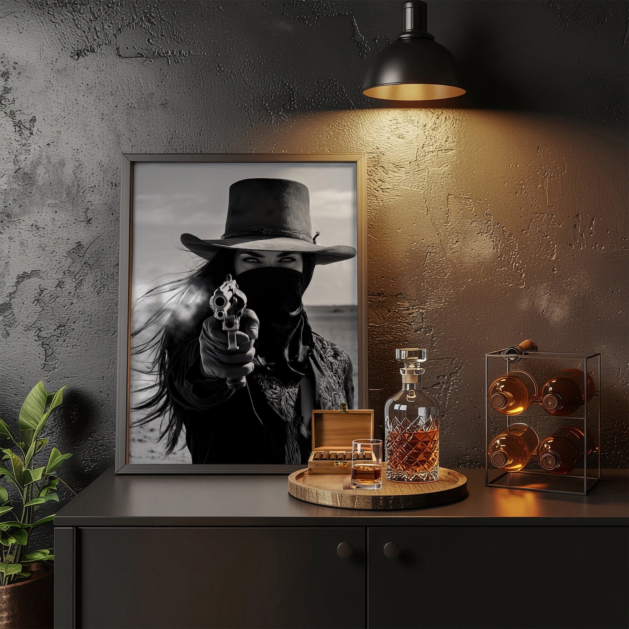 Six Shooter Cowgirl: Western Black & White Photo Style Art Print