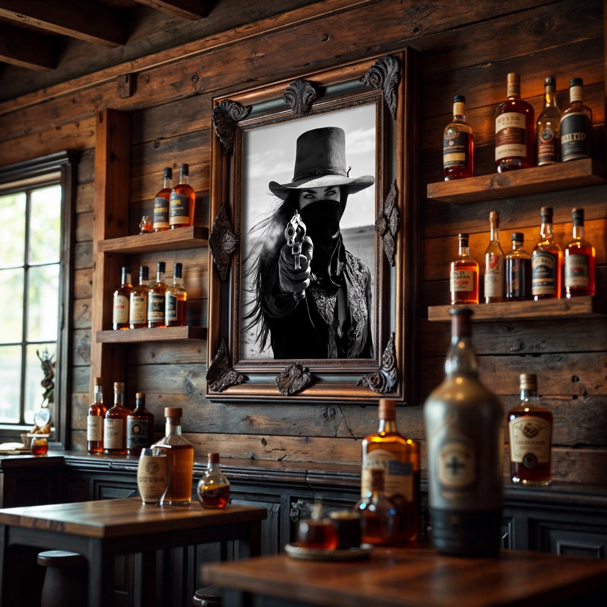 Six Shooter Cowgirl: Western Black & White Art Print