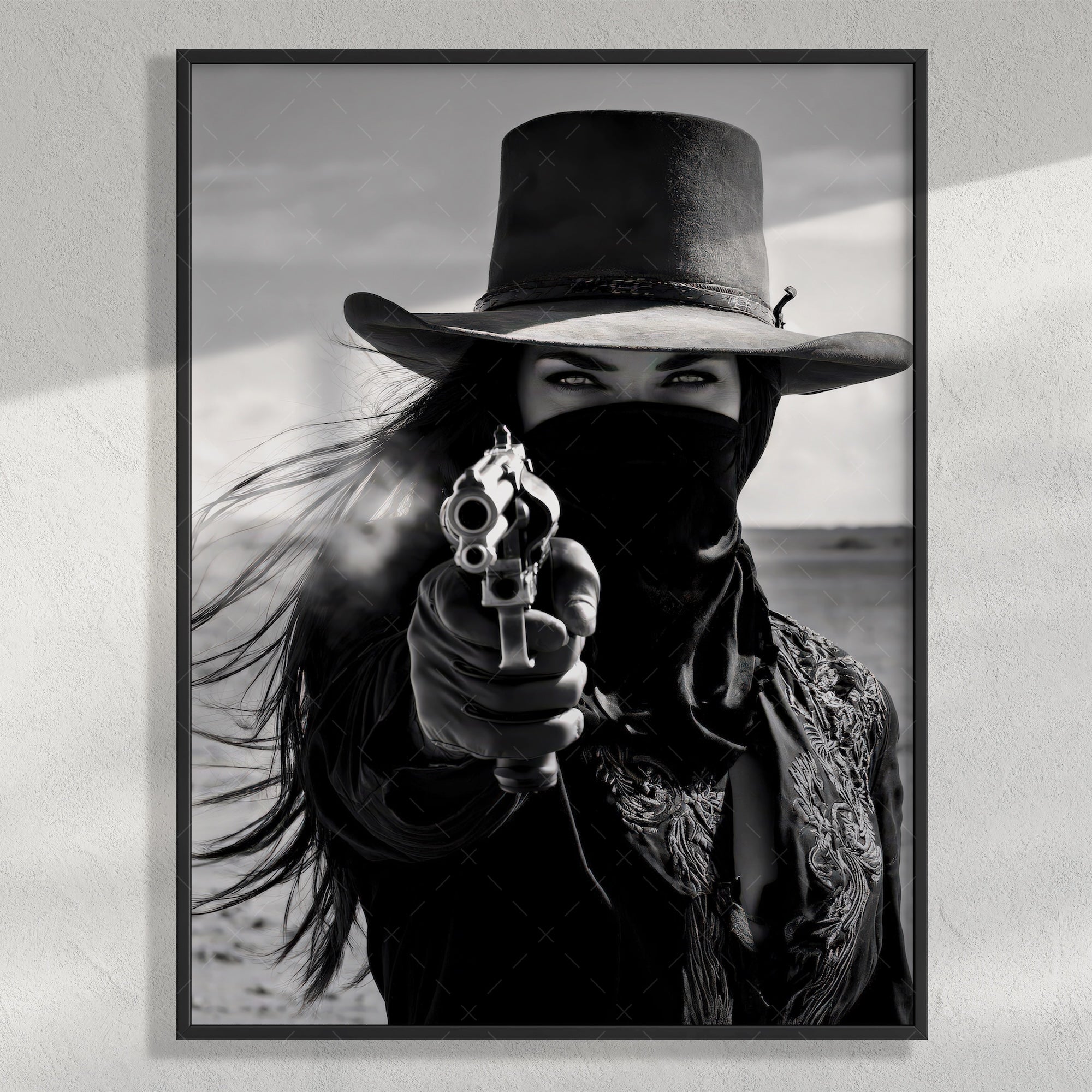 Six Shooter Cowgirl: Western Black & White Art Print