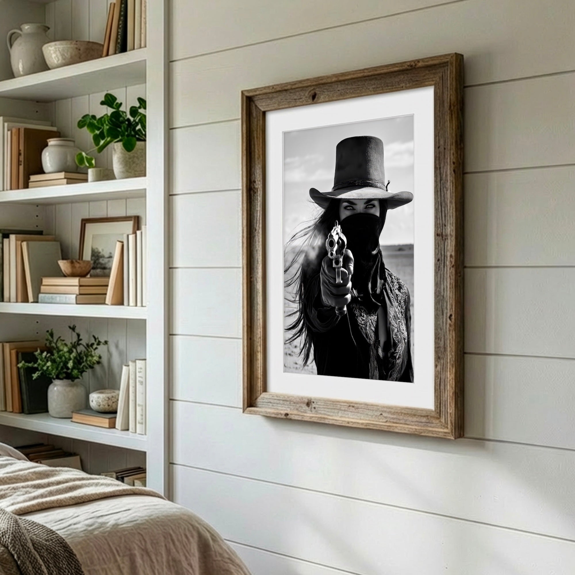 Six Shooter Cowgirl: Western Black & White Photo Style Art Print