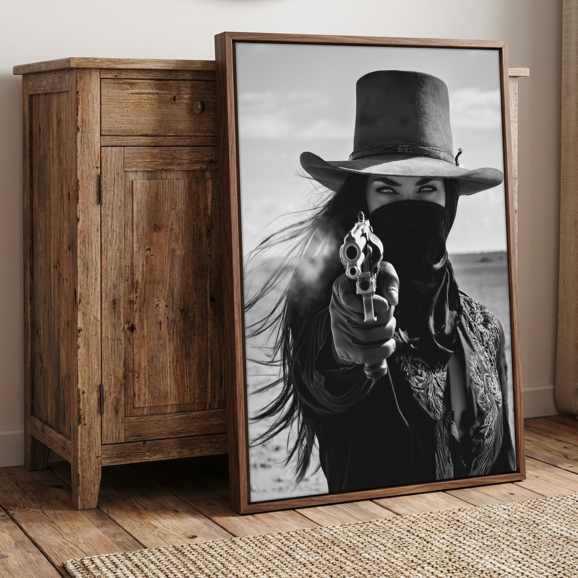 Six Shooter Cowgirl: Western Black & White Photo Style Art Print