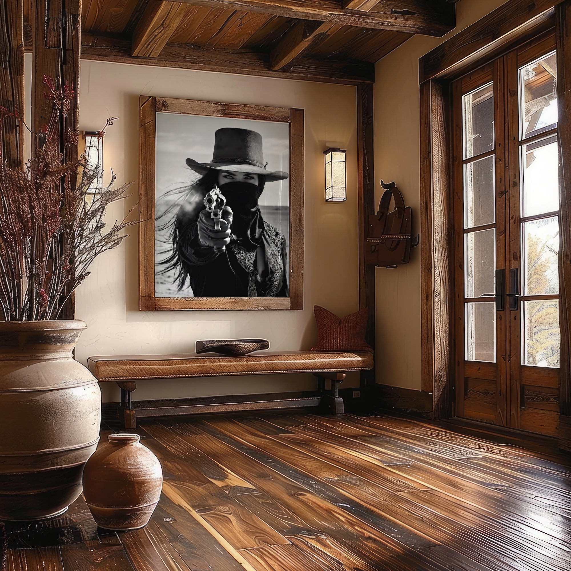 Six Shooter Cowgirl: Western Black & White Art Print