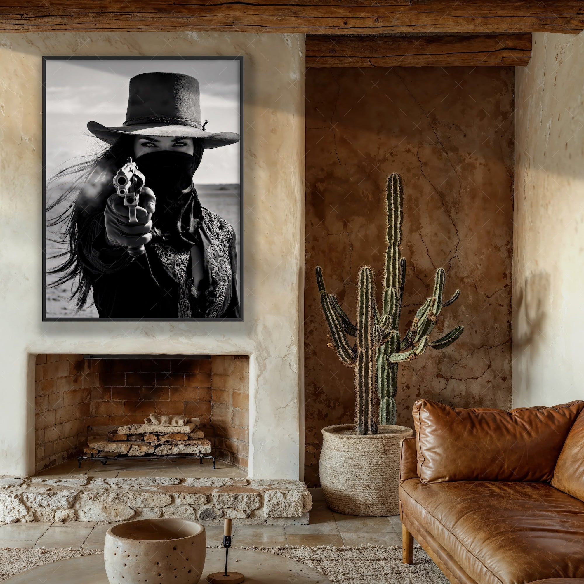 Six Shooter Cowgirl: Western Black & White Photo Style Art Print