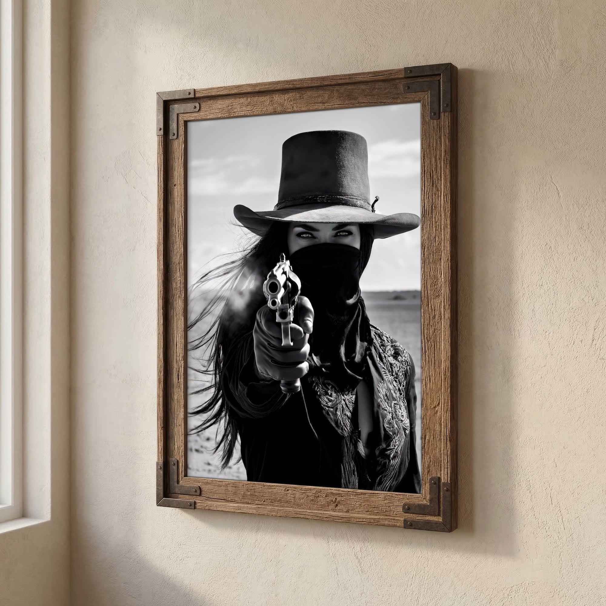 Six Shooter Cowgirl: Western Black & White Photo Style Art Print