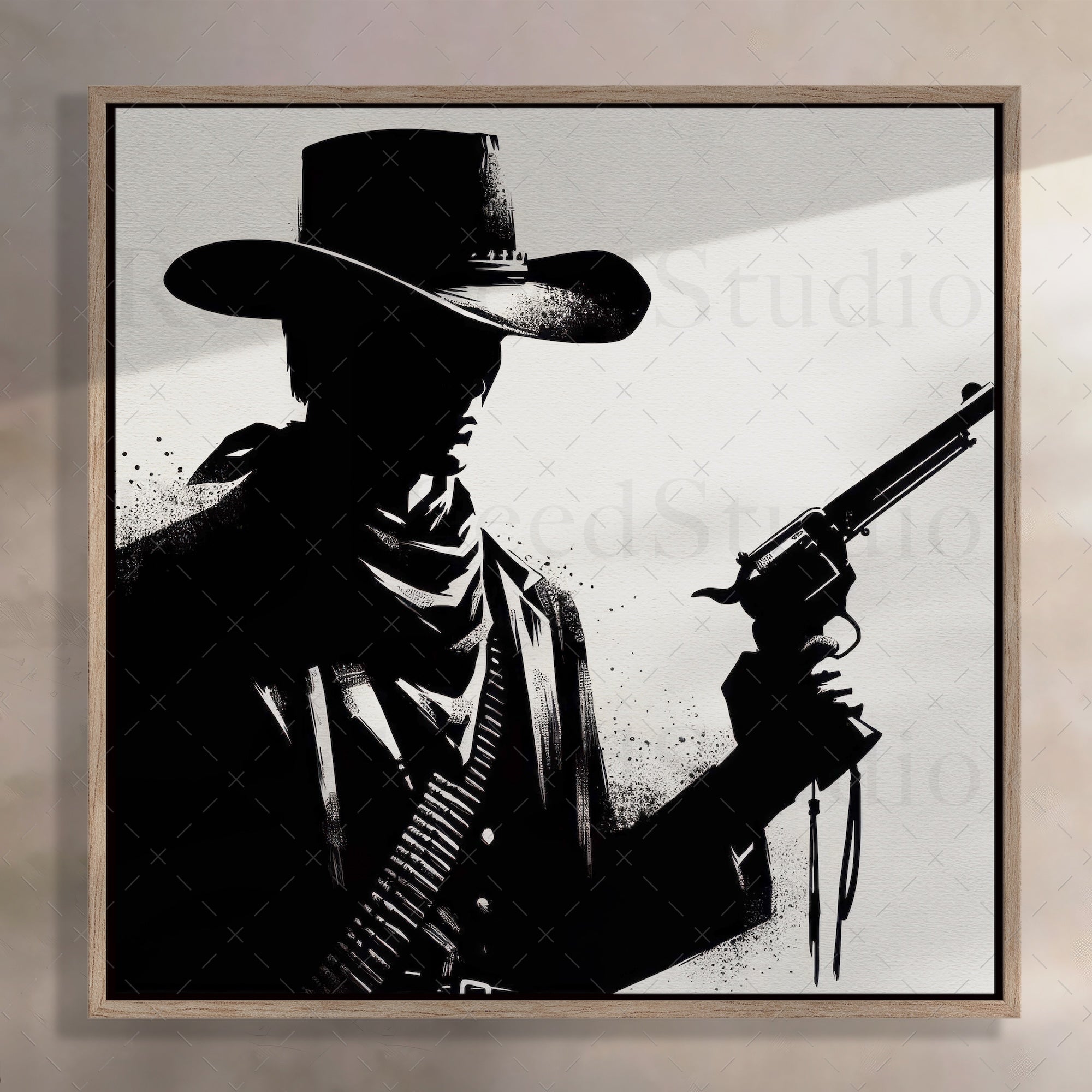 Six Shooter Silhouette: Black & White Old West Gunfighter (Art Print)