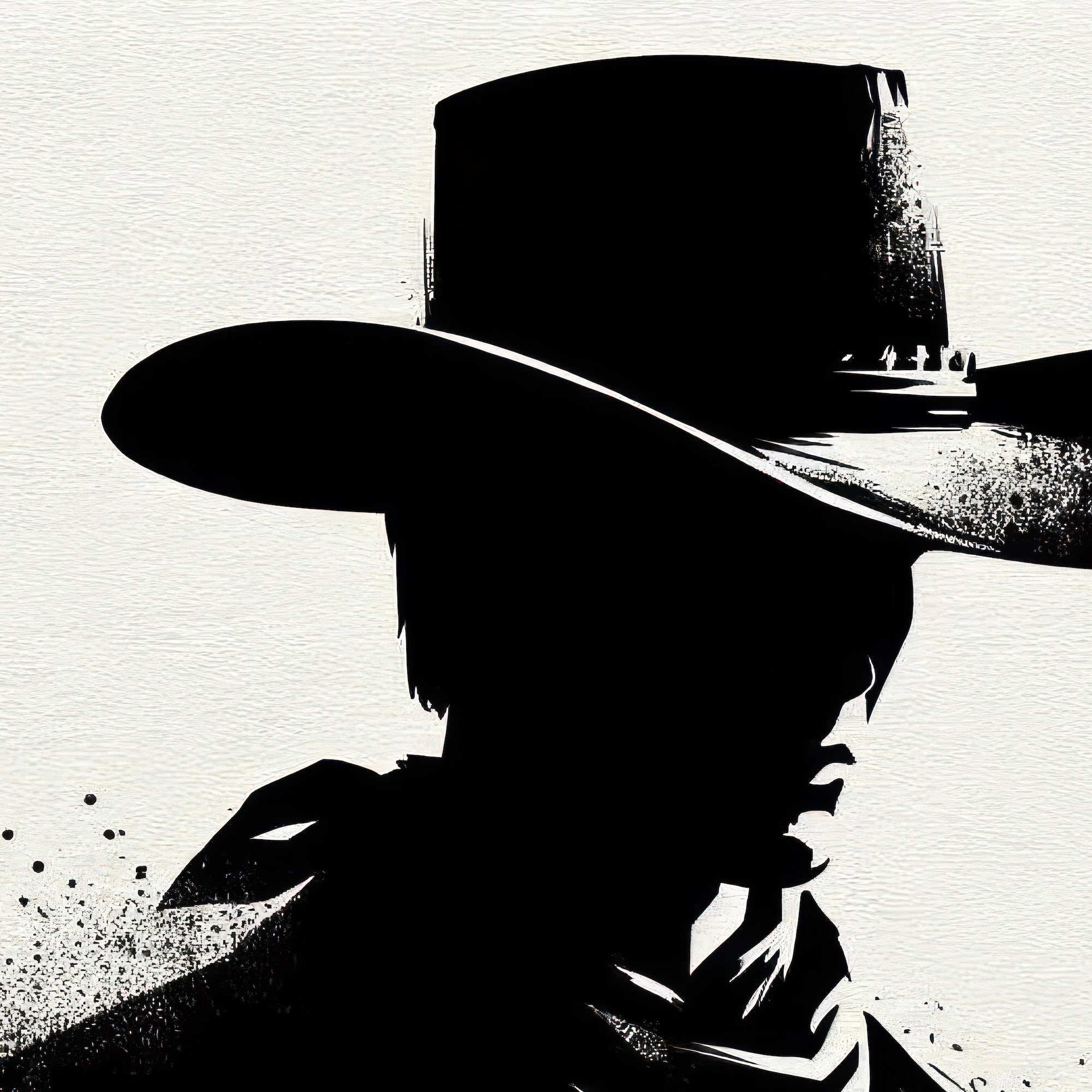 Six Shooter Silhouette: Black & White Western Cowboy Gunfighter (Ready-to-Hang Canvas or Ready-to-Frame Fine Art Poster Print)