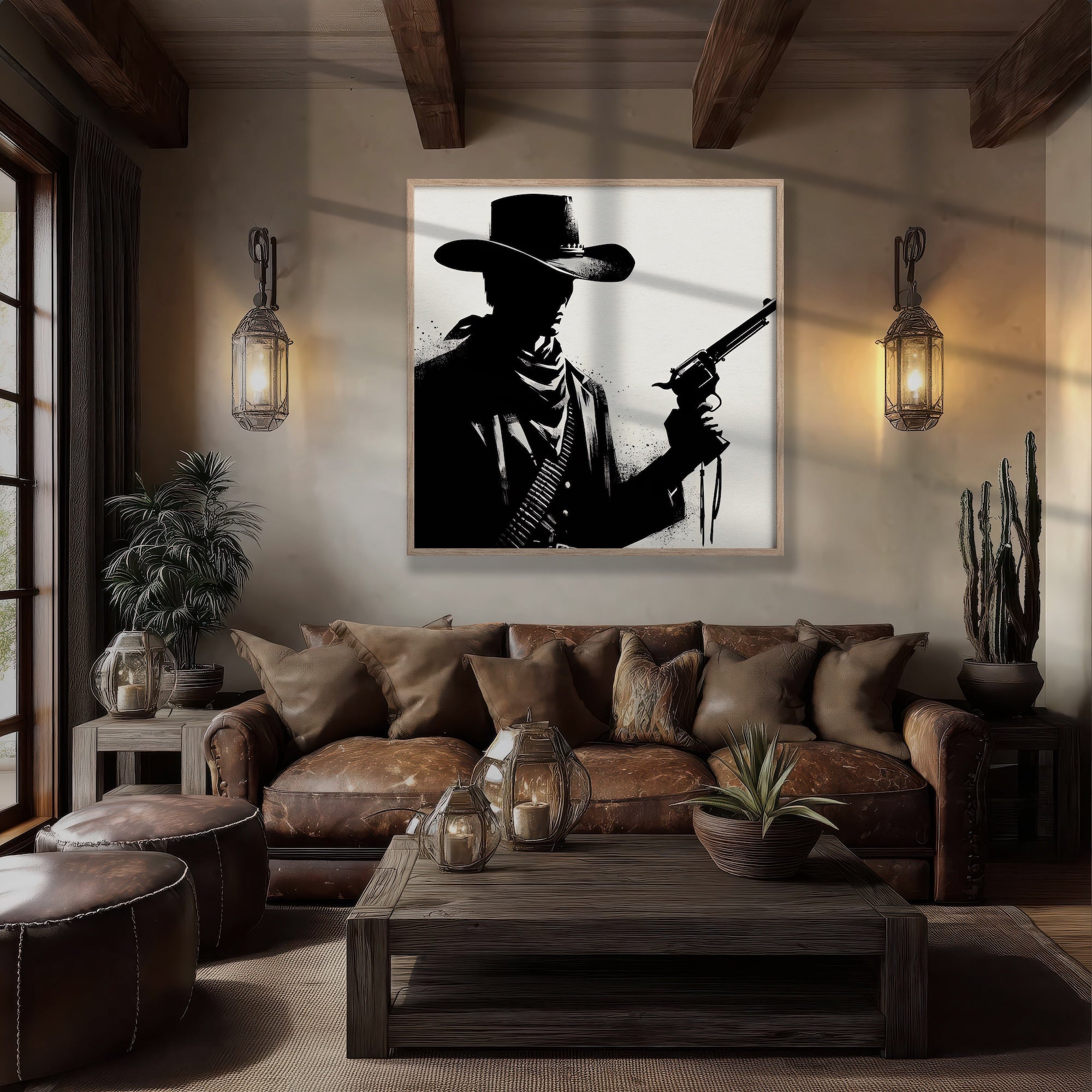 Six Shooter Silhouette: Black & White Old West Gunfighter (Art Print)