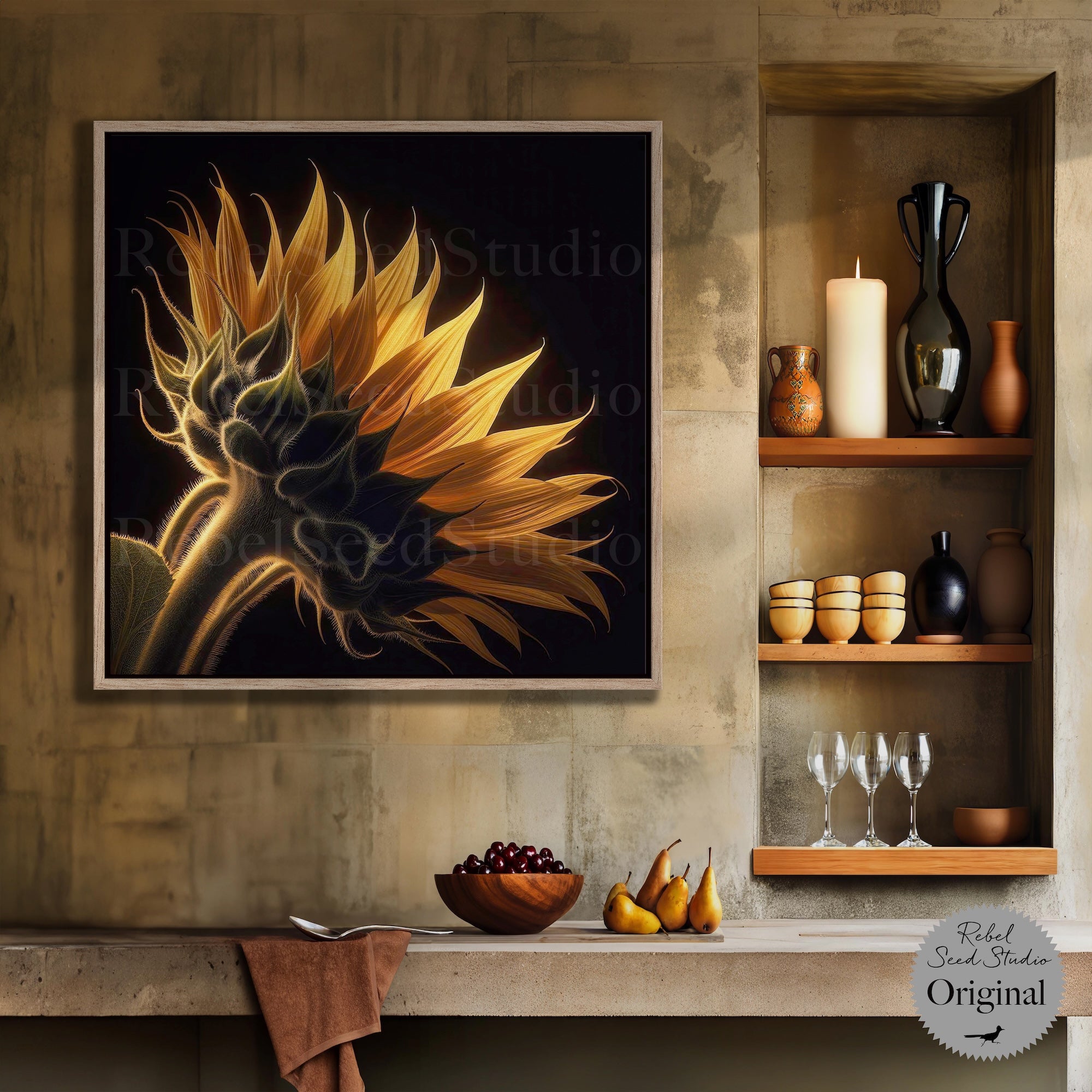 Sunflower: Nature Silhouette (Canvas or Fine Art Poster Print)