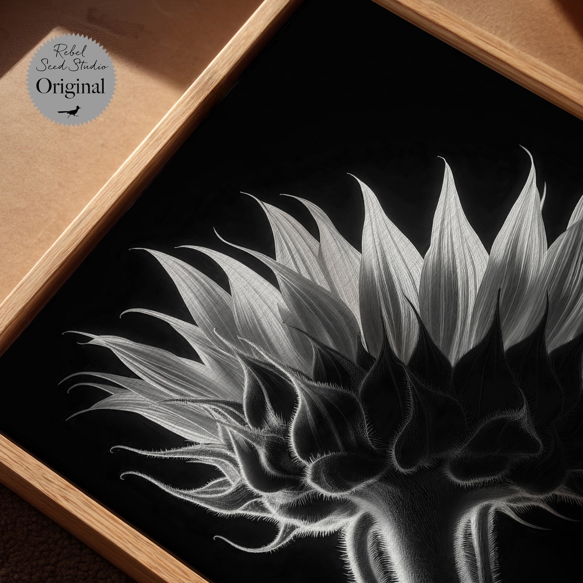 Sunflower: Black & White Nature Silhouette (Ready-to-Hang Canvas or Ready-to-Frame Fine Art Poster Print)