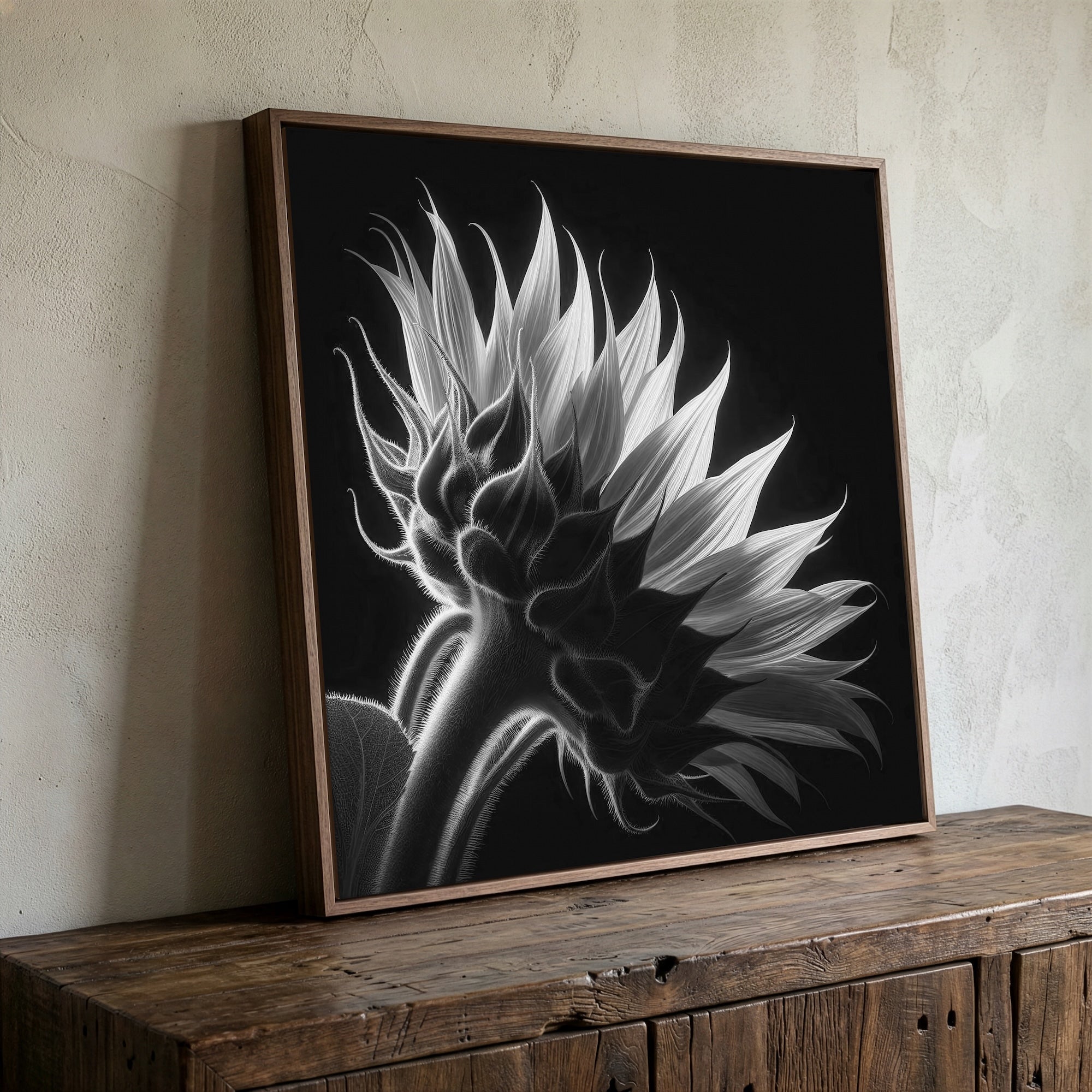 Sunflower: Black & White Nature Silhouette (Art Print)