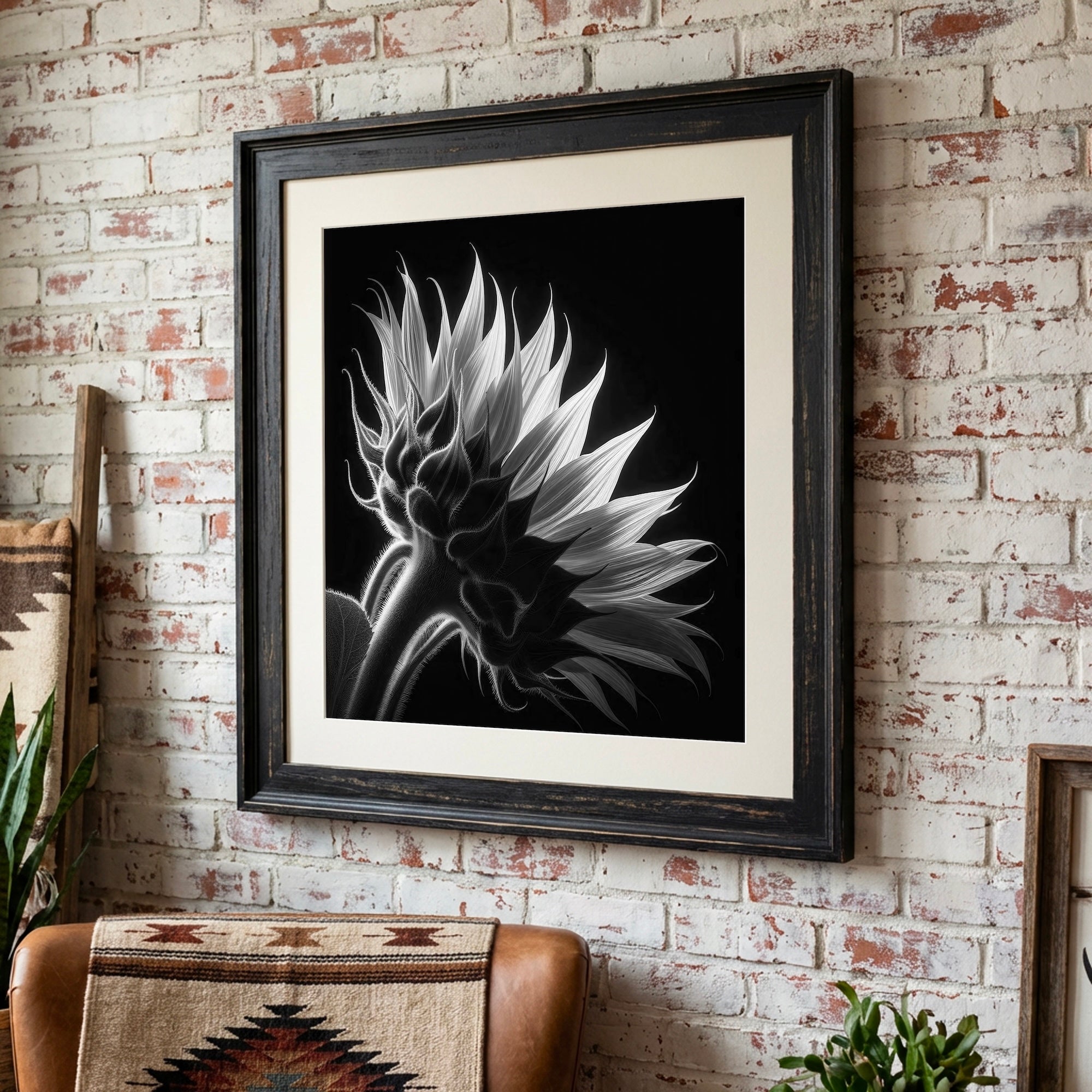 Sunflower: Black & White Nature Silhouette (Art Print)