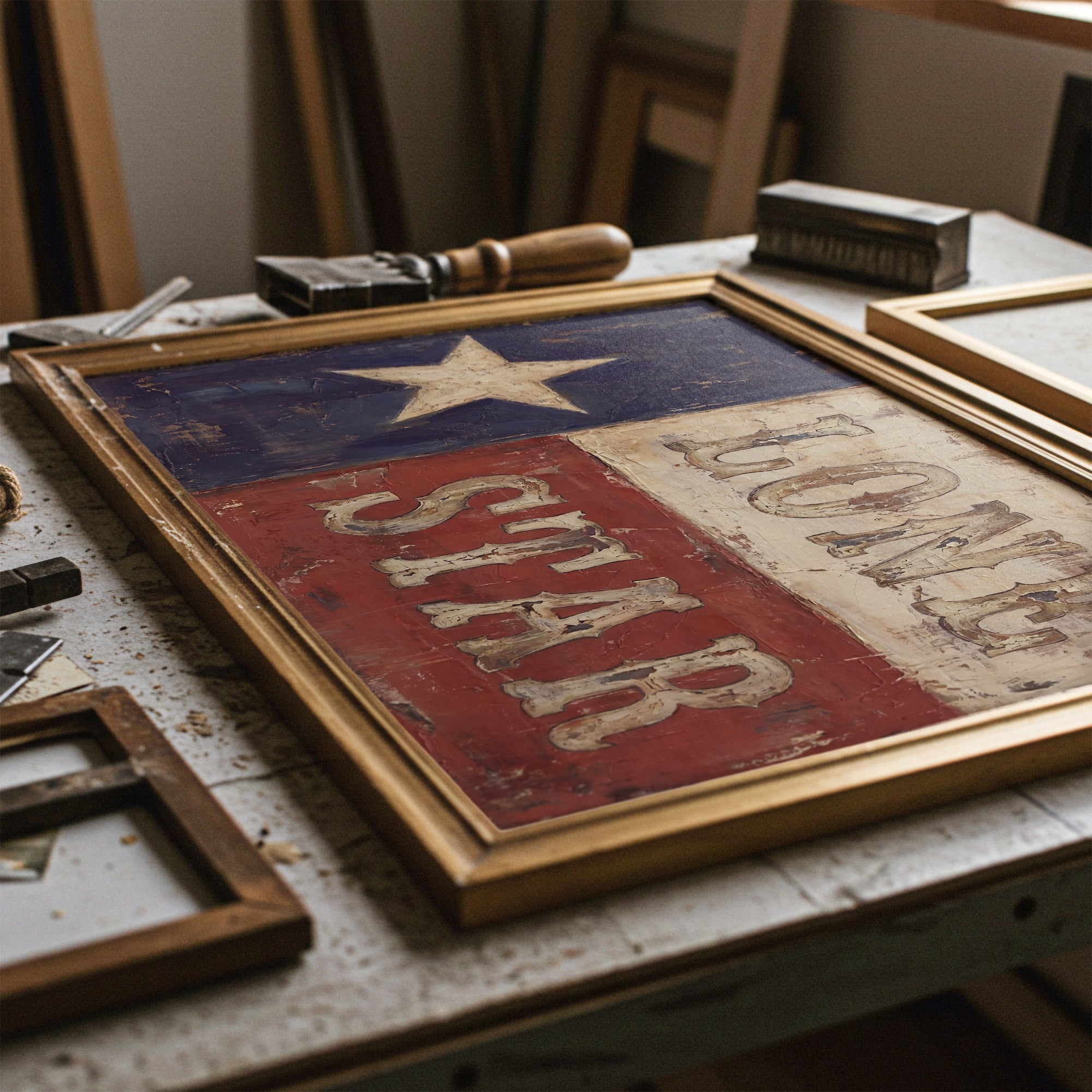 Texas Flag Lone Star: Vintage Old West Frontier Art Print