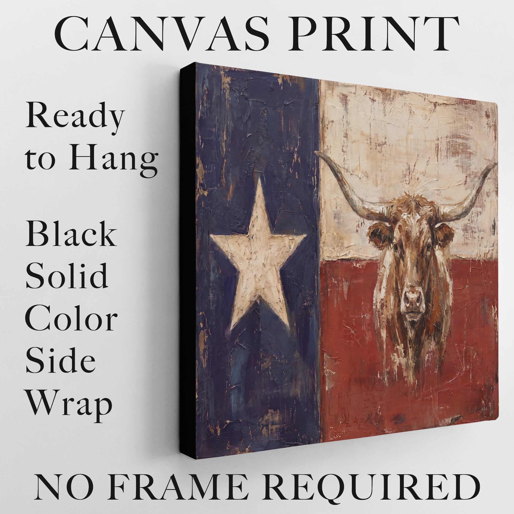 Texas Flag with Longhorn: Old West Vintage Lone Star State Art Print