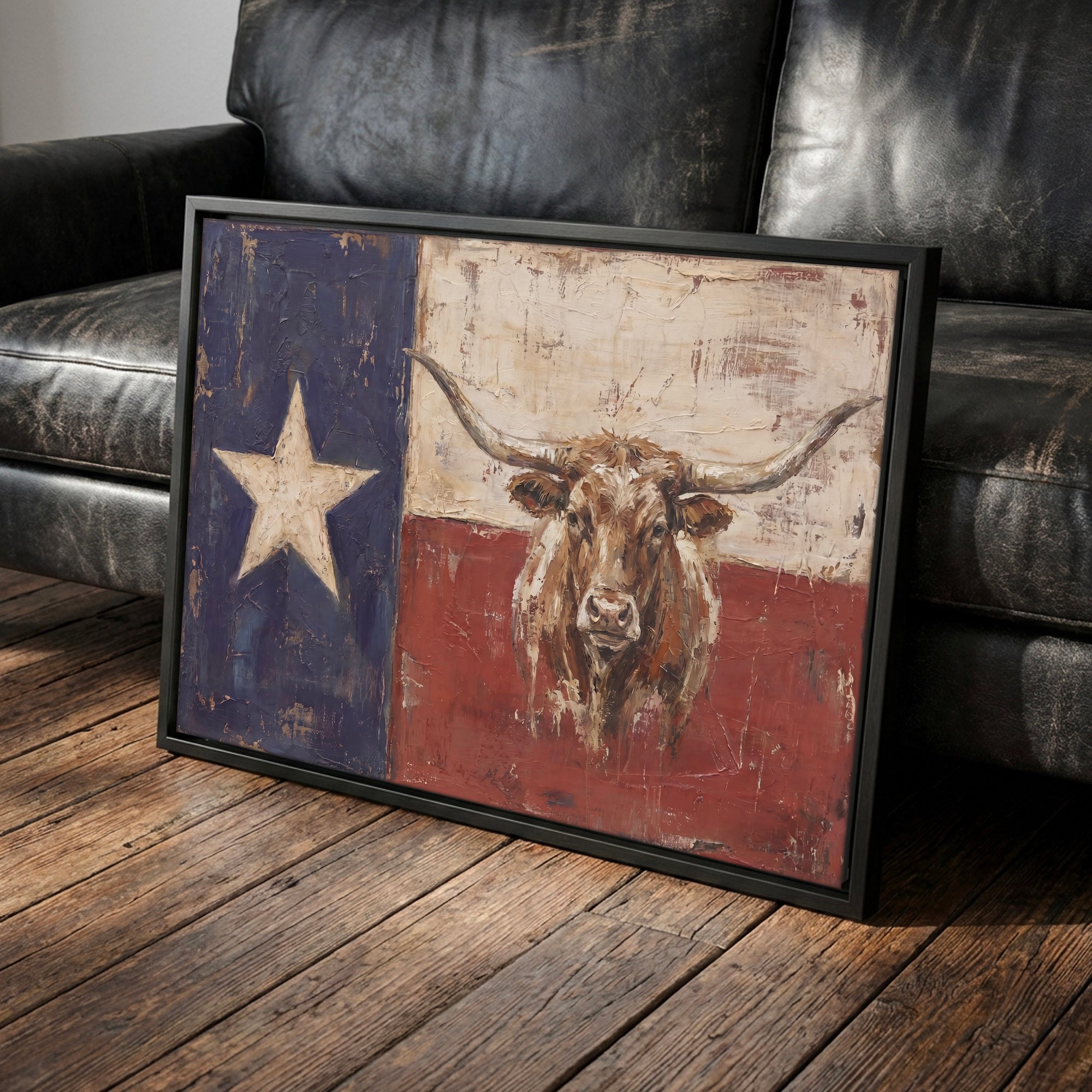 Texas Flag with Longhorn: Old West Vintage Lone Star State Art Print