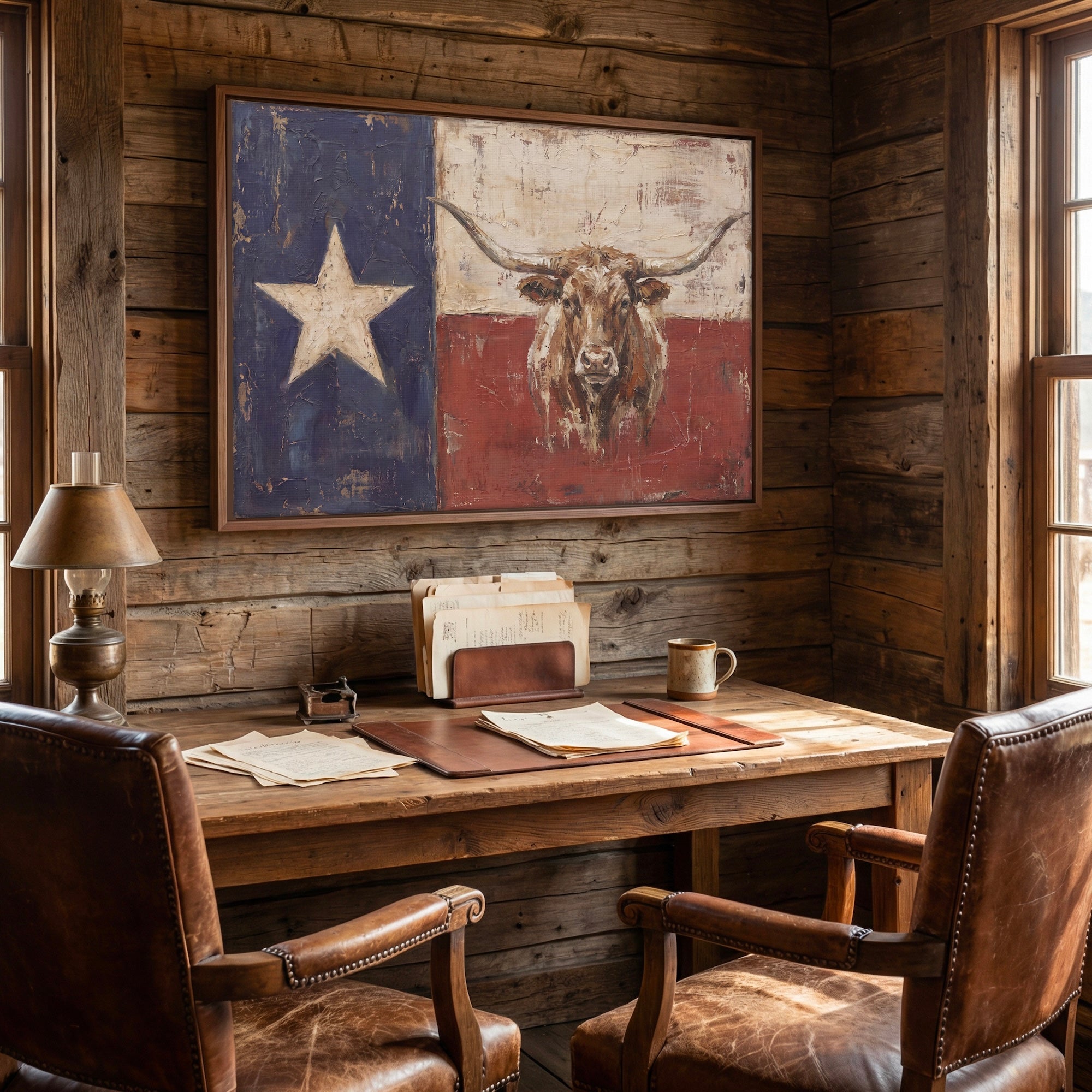 Texas Flag with Longhorn: Old West Vintage Lone Star State Art Print