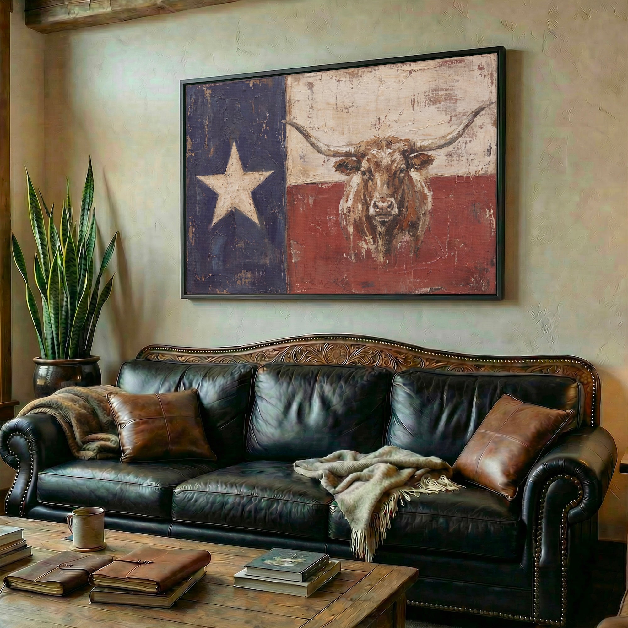 Texas Flag with Longhorn: Old West Vintage Lone Star State Art Print