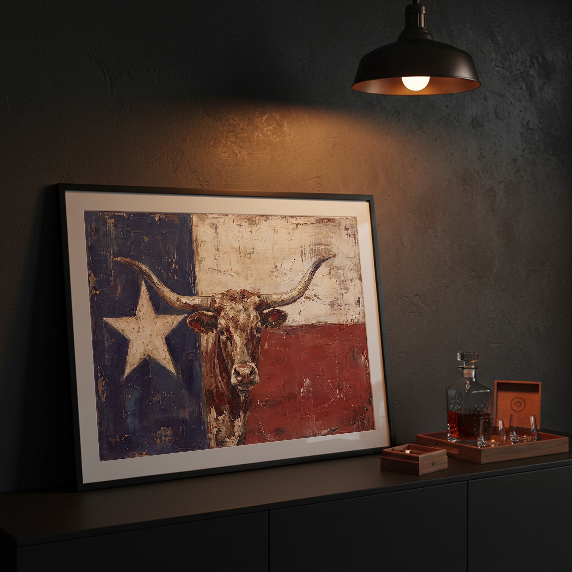 Texas Flag with Longhorn: Vintage Old West Lone Star State Art Print