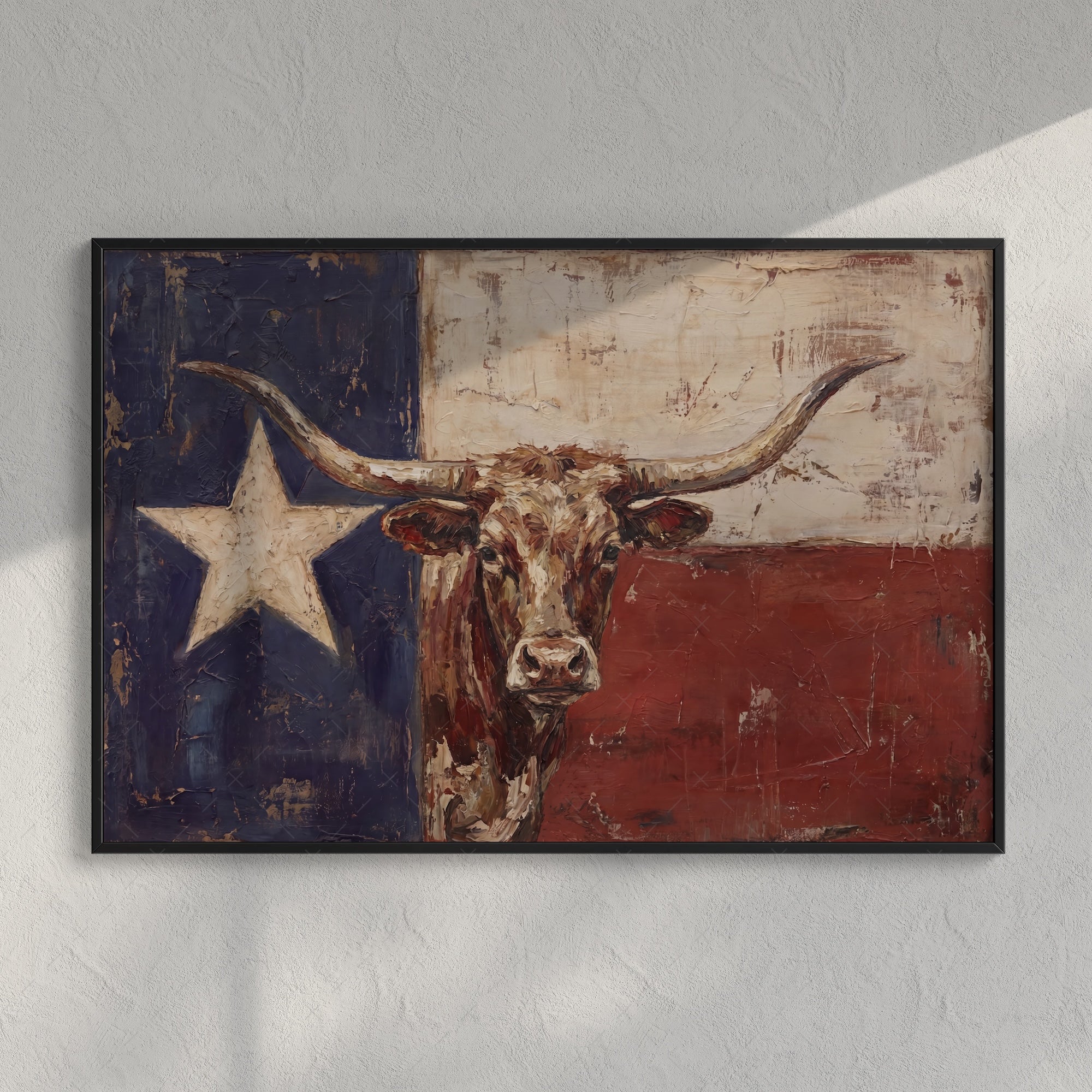 Texas Flag with Longhorn: Vintage Old West Lone Star State Art Print