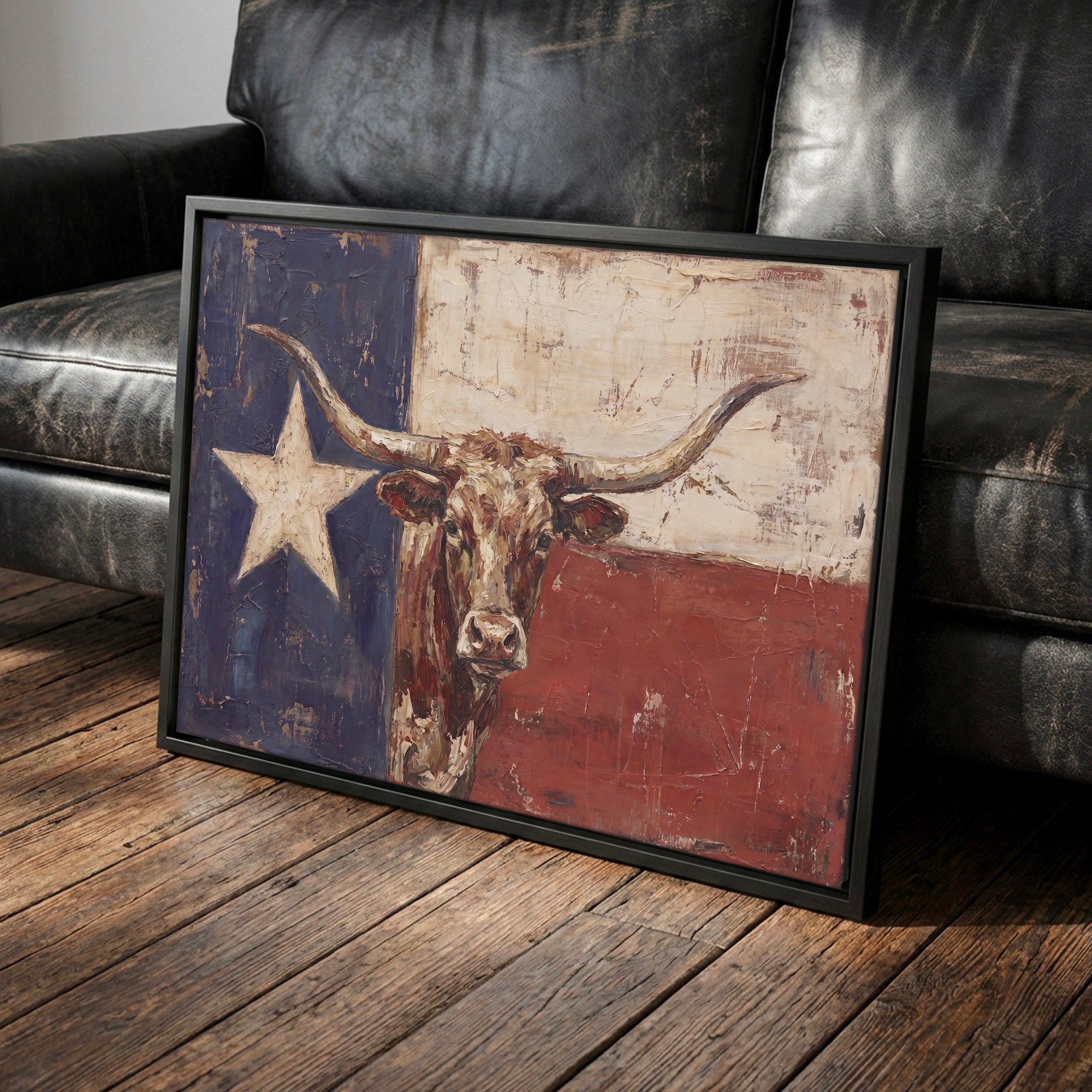 Texas Flag with Longhorn: Vintage Old West Lone Star State Art Print