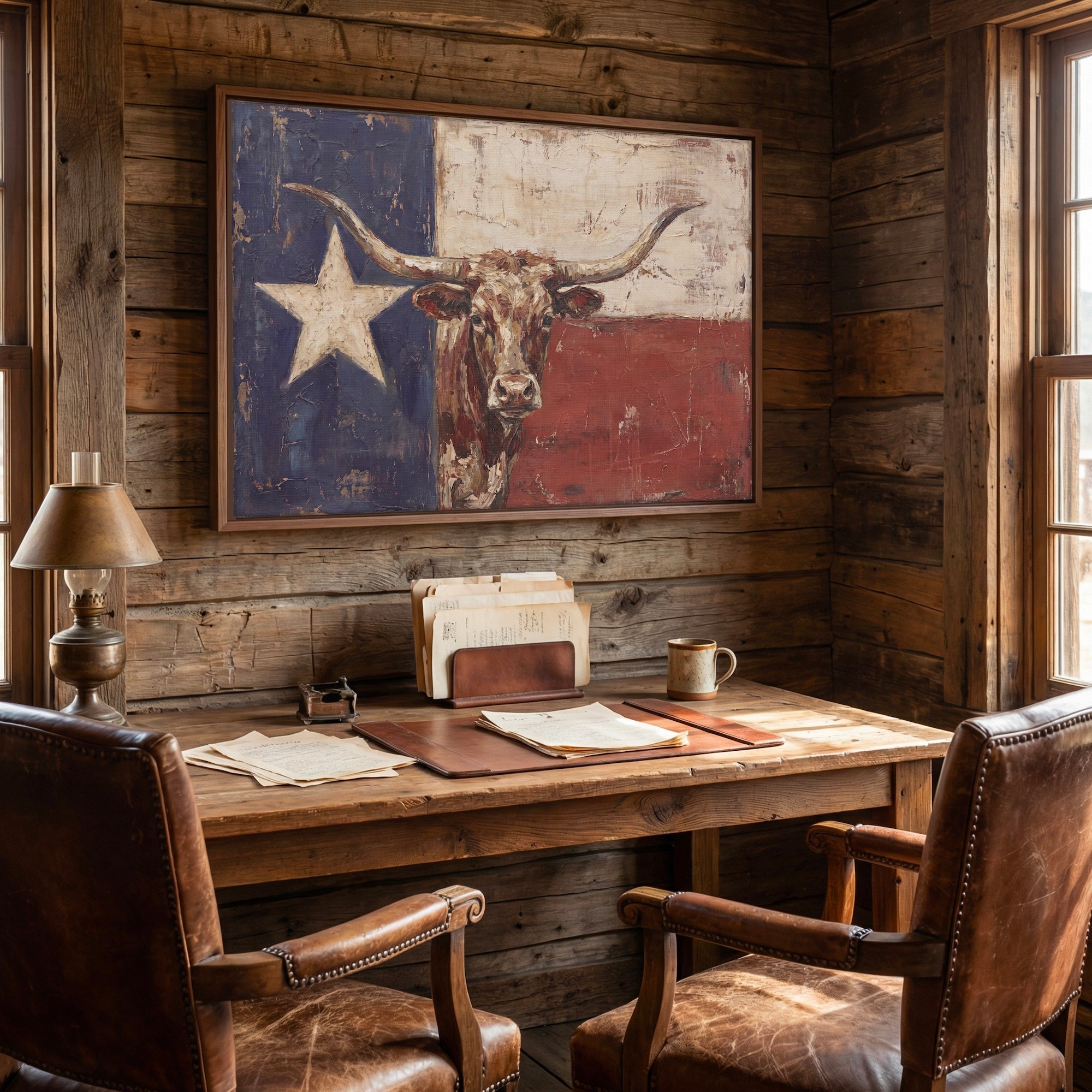 Texas Flag with Longhorn: Vintage Old West Lone Star State Art Print