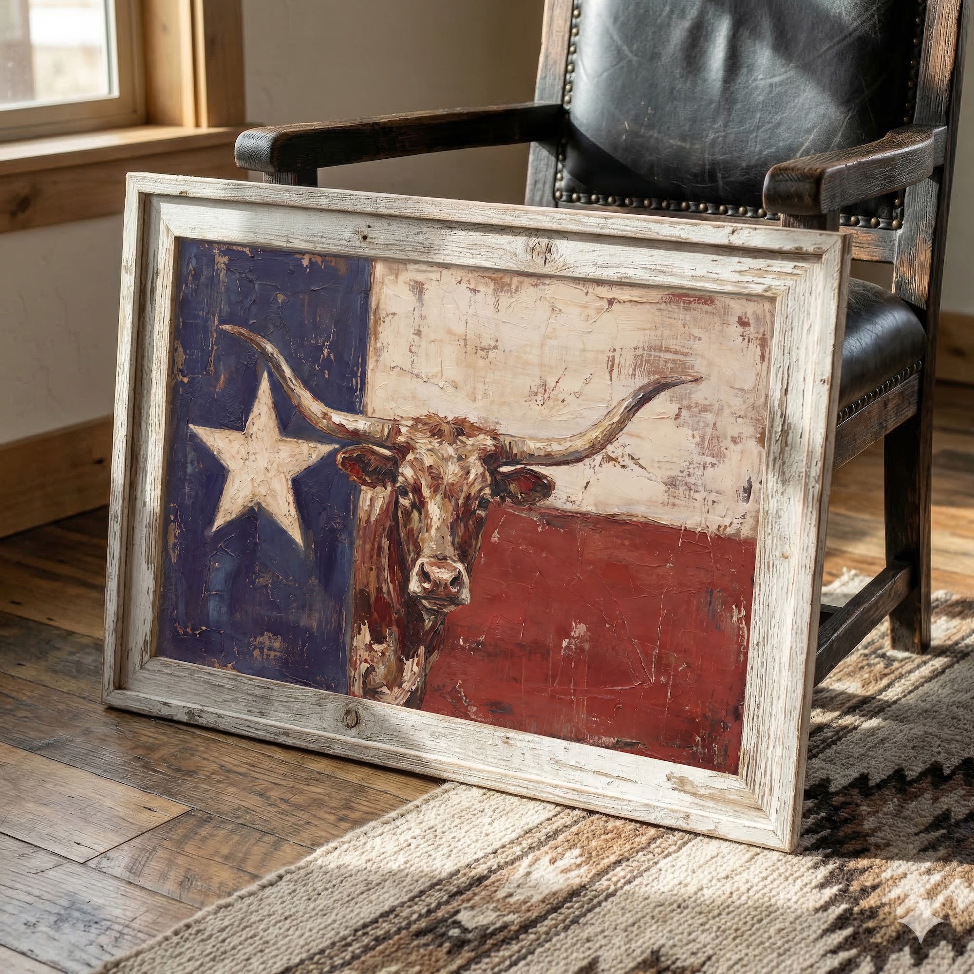 Texas Flag with Longhorn: Vintage Old West Lone Star State Art Print