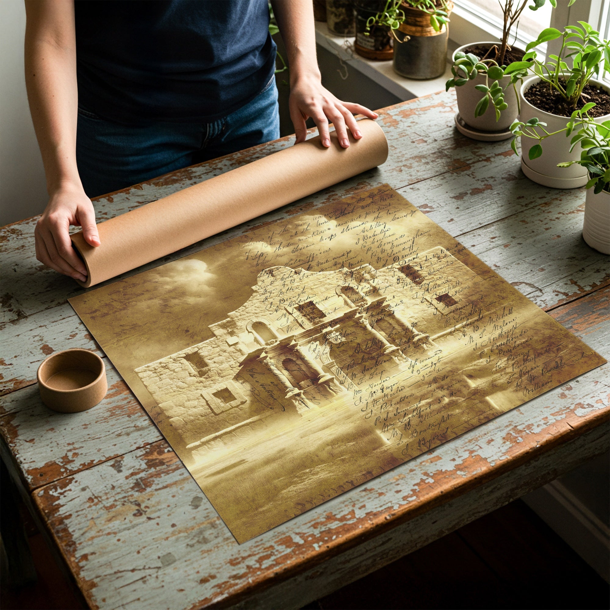 The Alamo with Muster Roll: Vintage Old West Texas Frontier Art Print