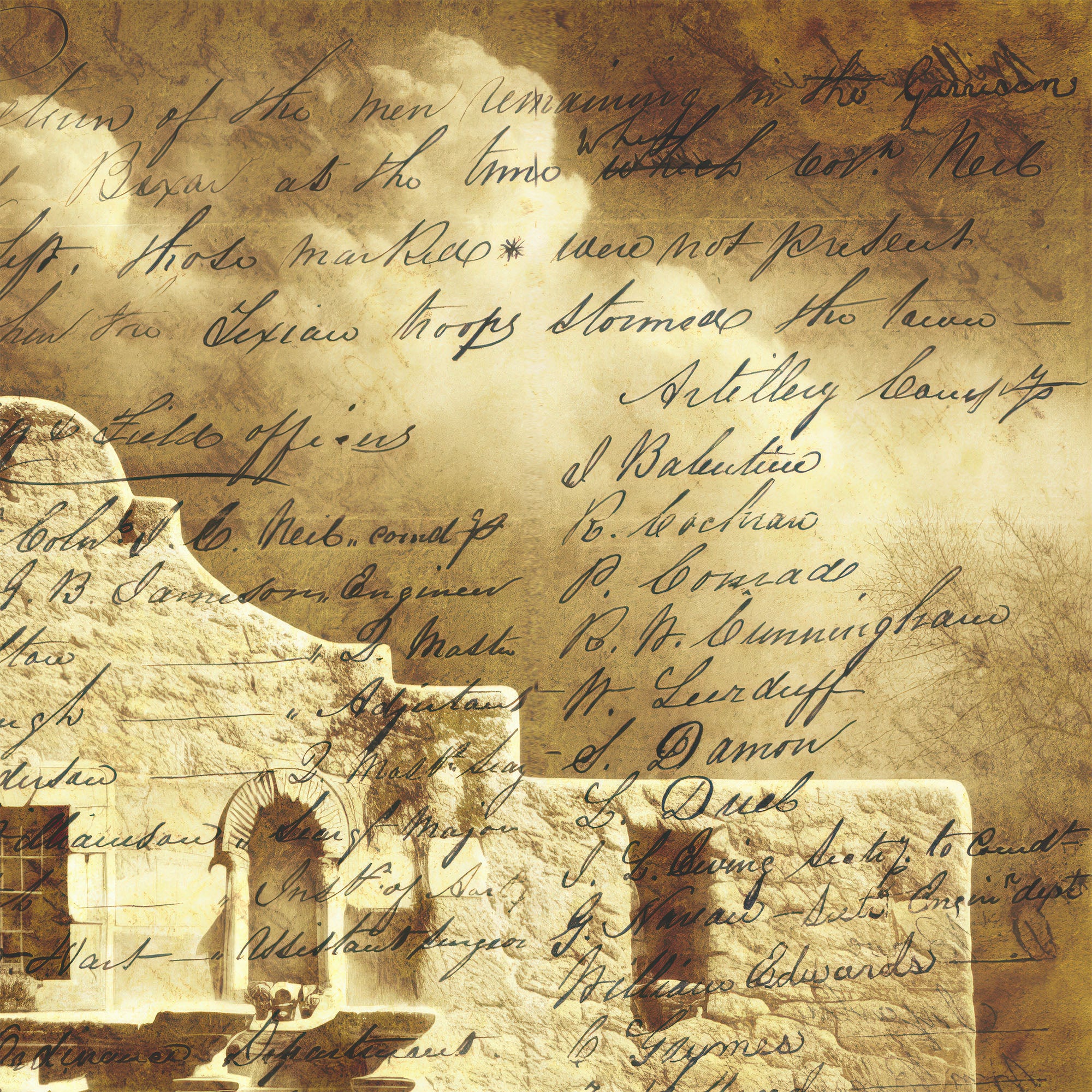 The Alamo with Muster Roll: Vintage Old West Texas Frontier Art Print