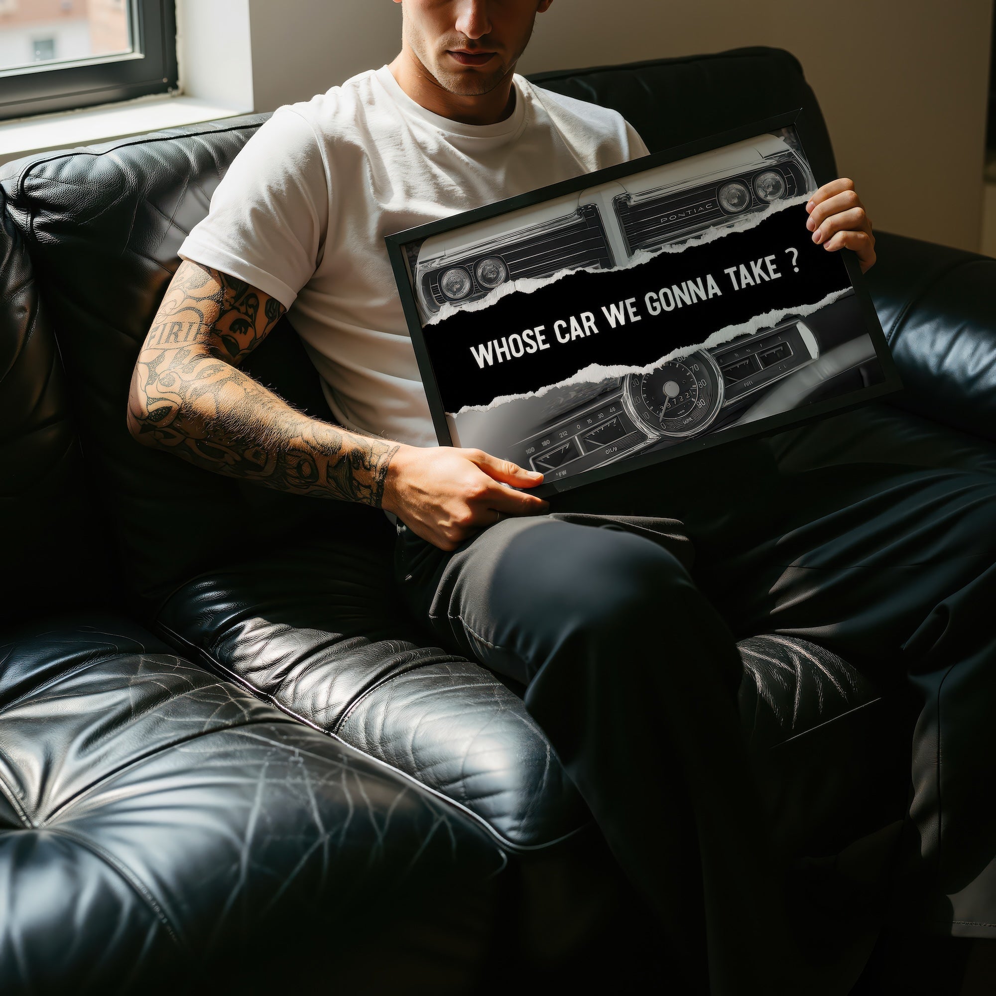 The Town Movie Quote: Whose Car We Gonna Take - Vintage Black & White Photograph (Art Print)