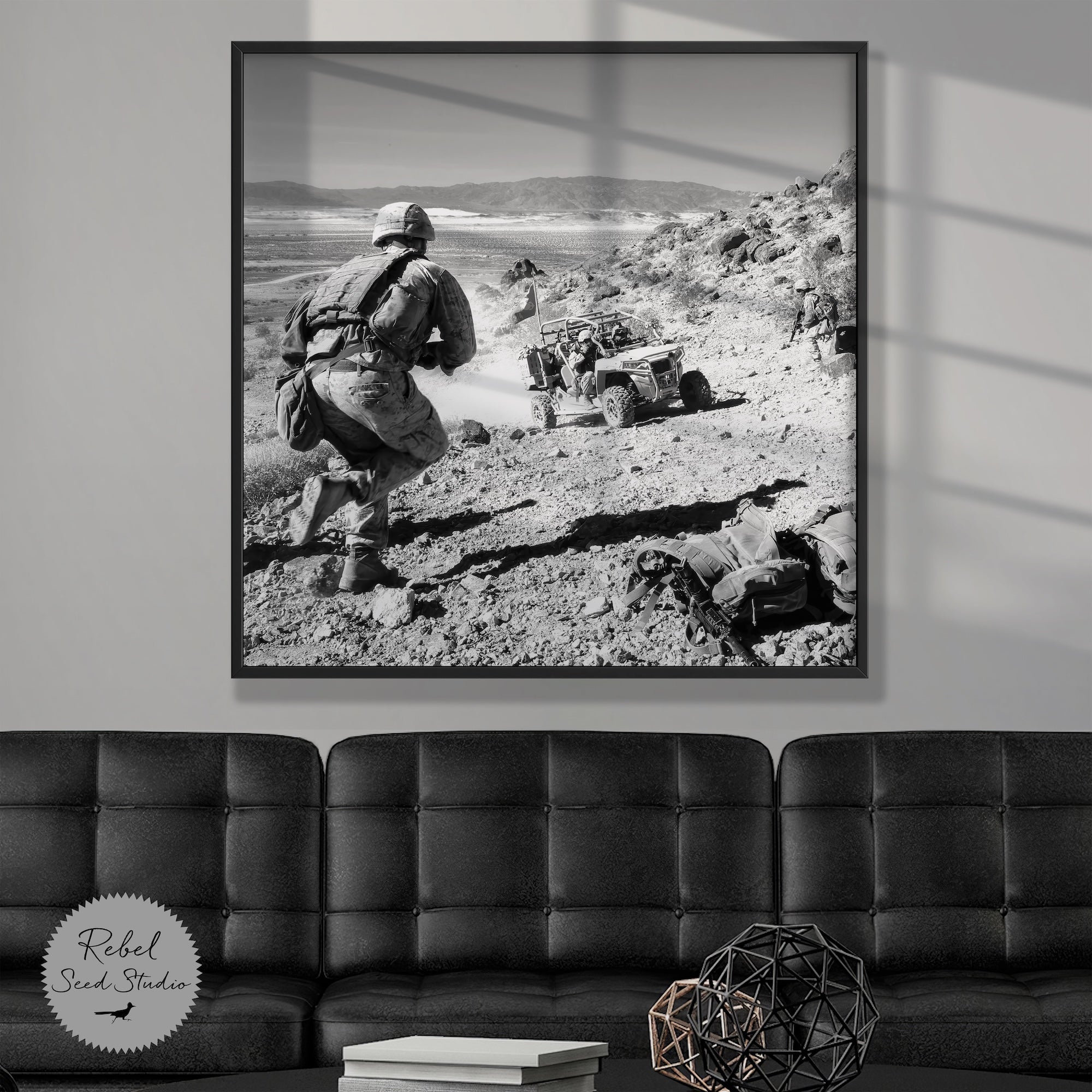 Thundering Third Marines at Range 400: Black & White Military Photography (Ready-to-Hang Canvas or Ready-to-Frame Fine Art Poster Print)
